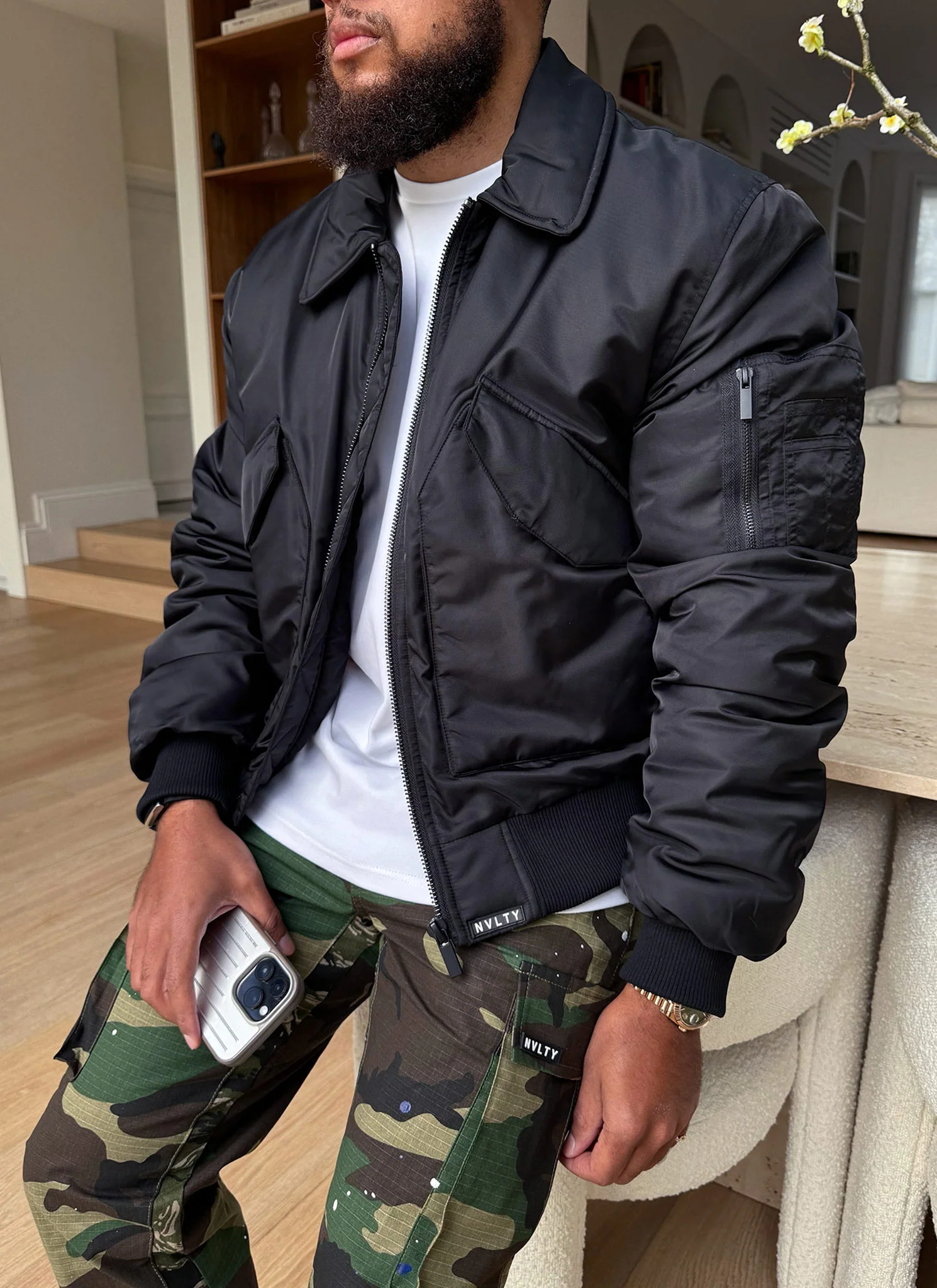 Aviator Flight Jacket - Black - Image 9