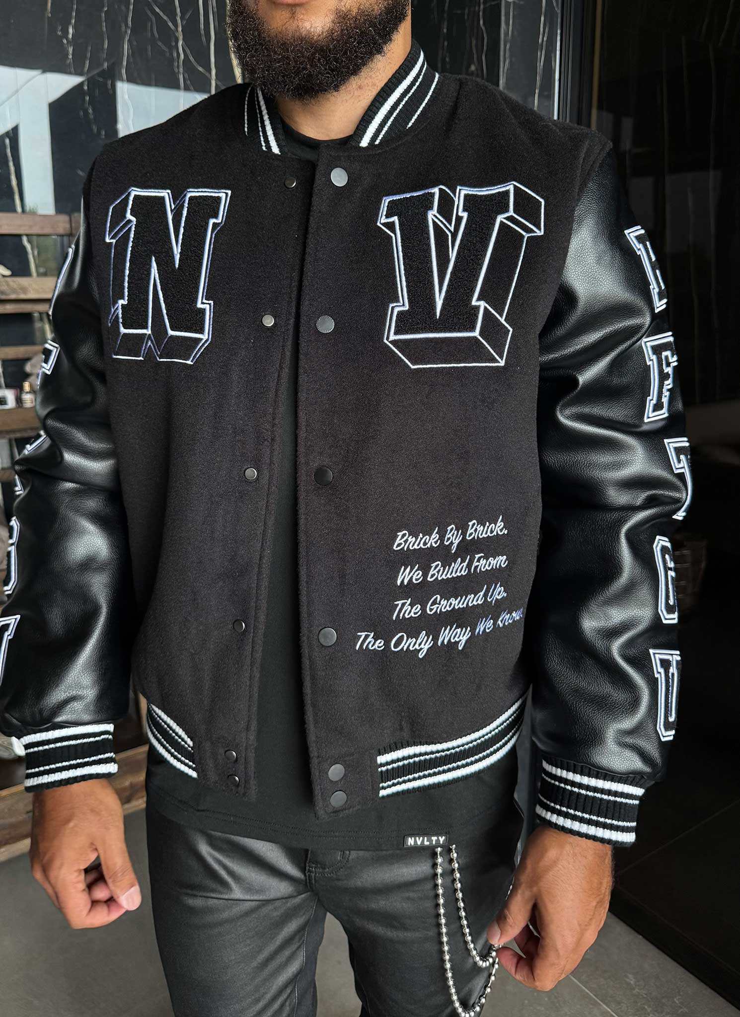 Built From The Ground Up Varsity Jacket - Black - Image 11