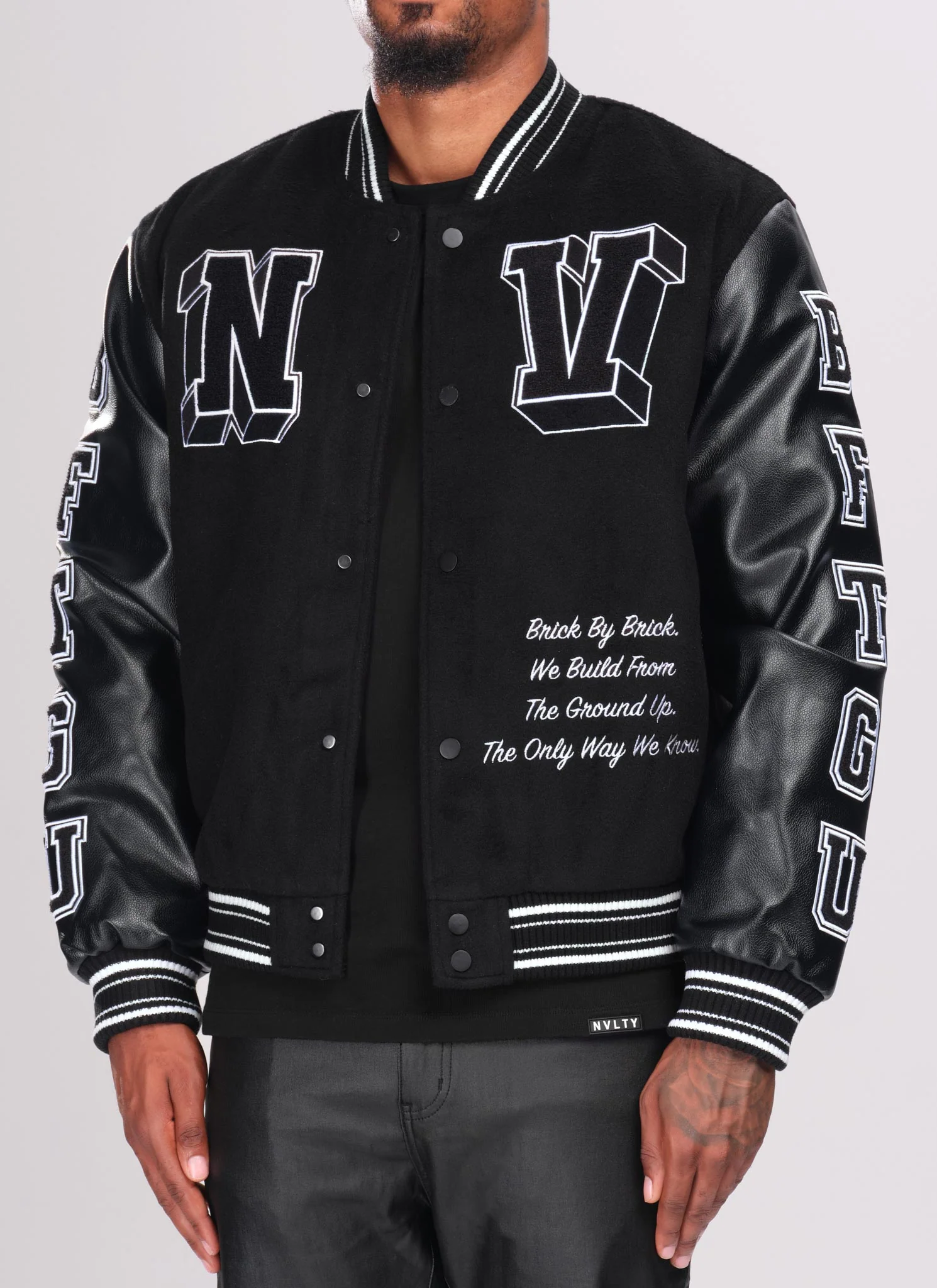 Built From The Ground Up Varsity Jacket - Black - Image 3