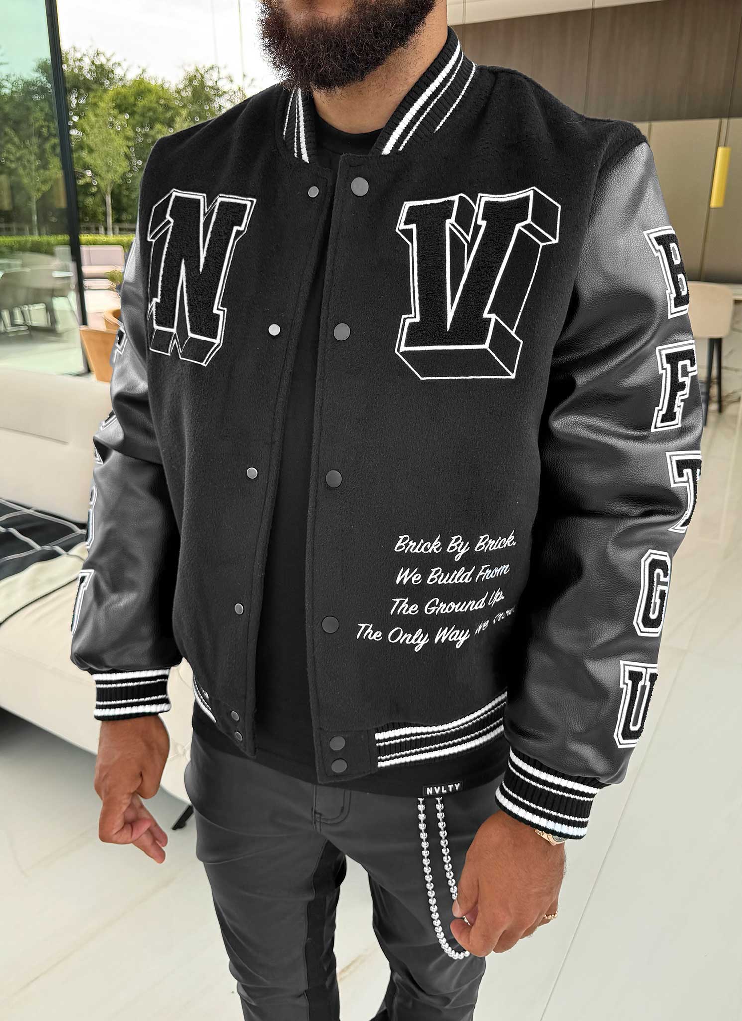Built From The Ground Up Varsity Jacket - Black - Image 6
