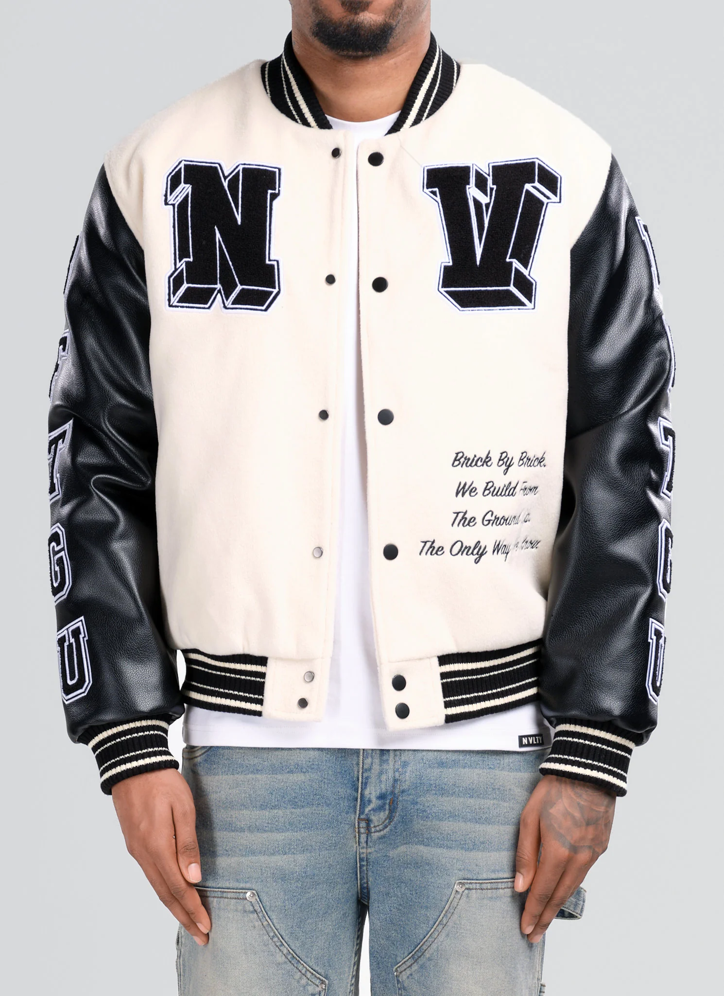 Built From The Ground Up Varsity Jacket - Ivory