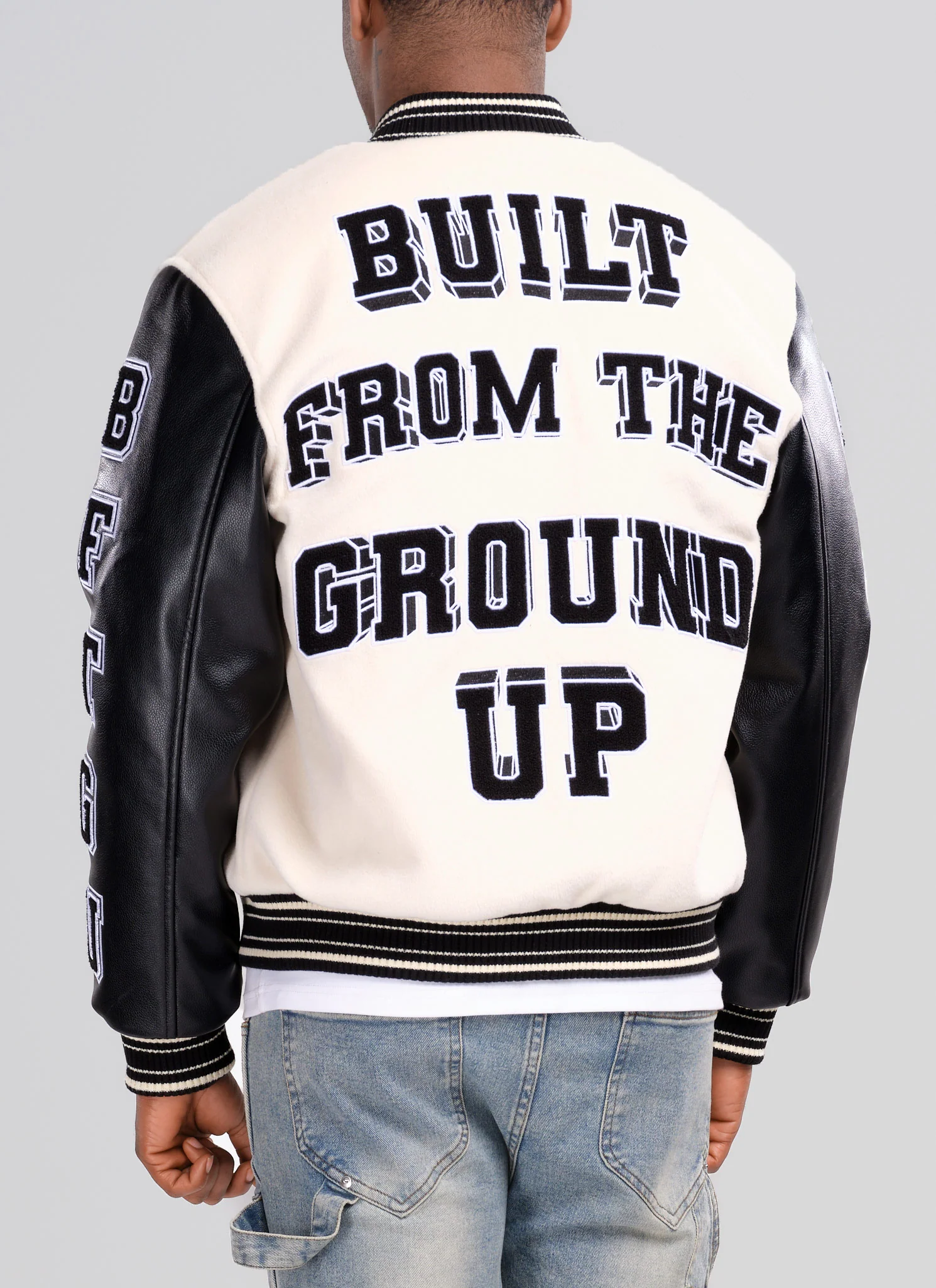 Built From The Ground Up Varsity Jacket - Ivory - Image 3