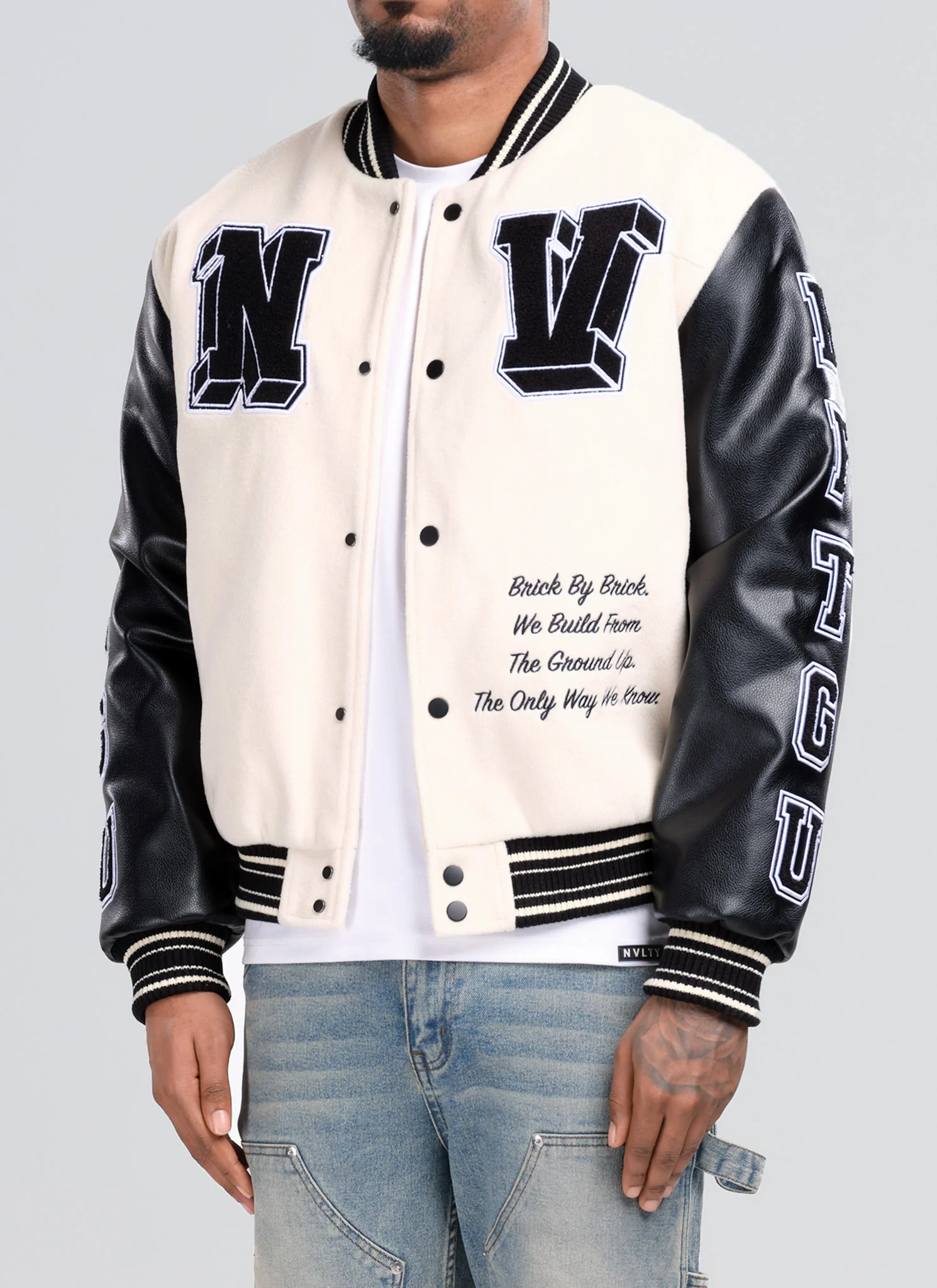 Built From The Ground Up Varsity Jacket - Ivory - Image 5