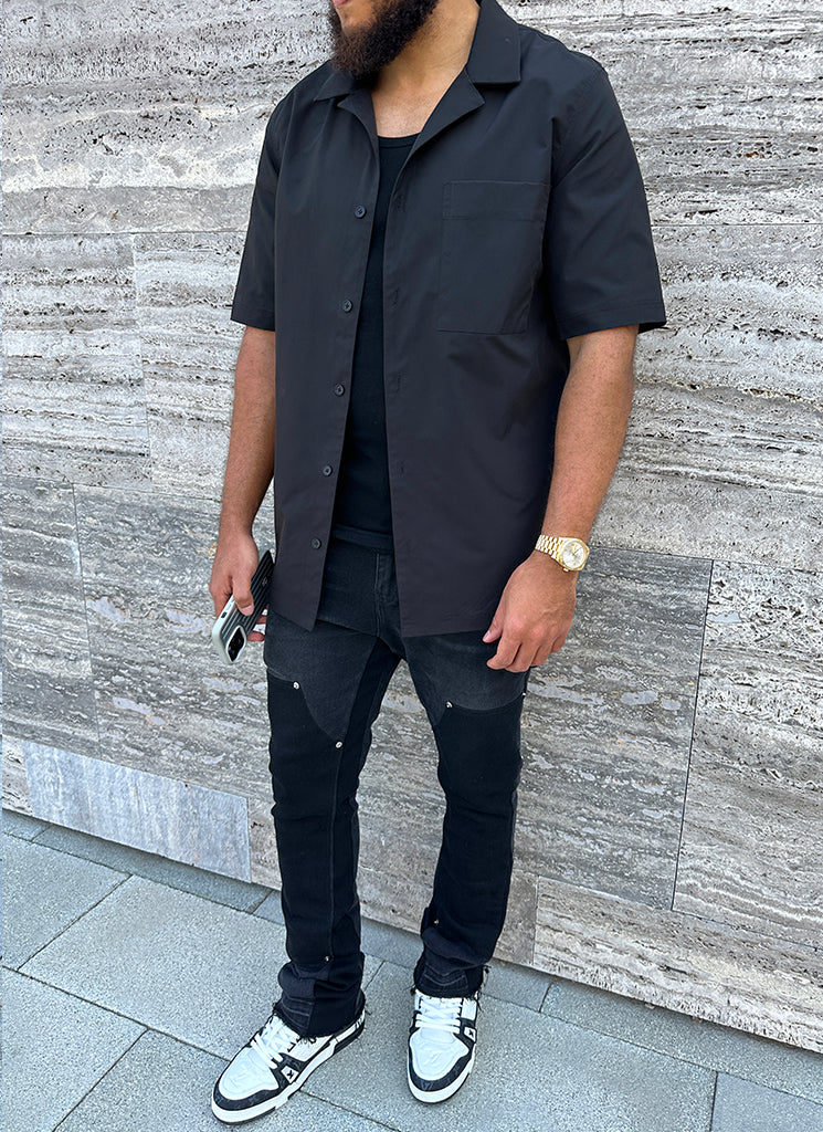 Essential Open Collar Shirt - Black - Image 6
