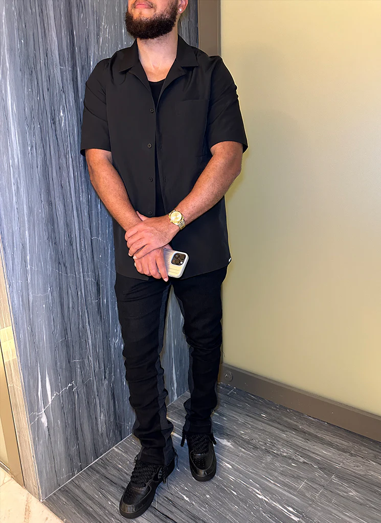 Essential Open Collar Shirt - Black - Image 7