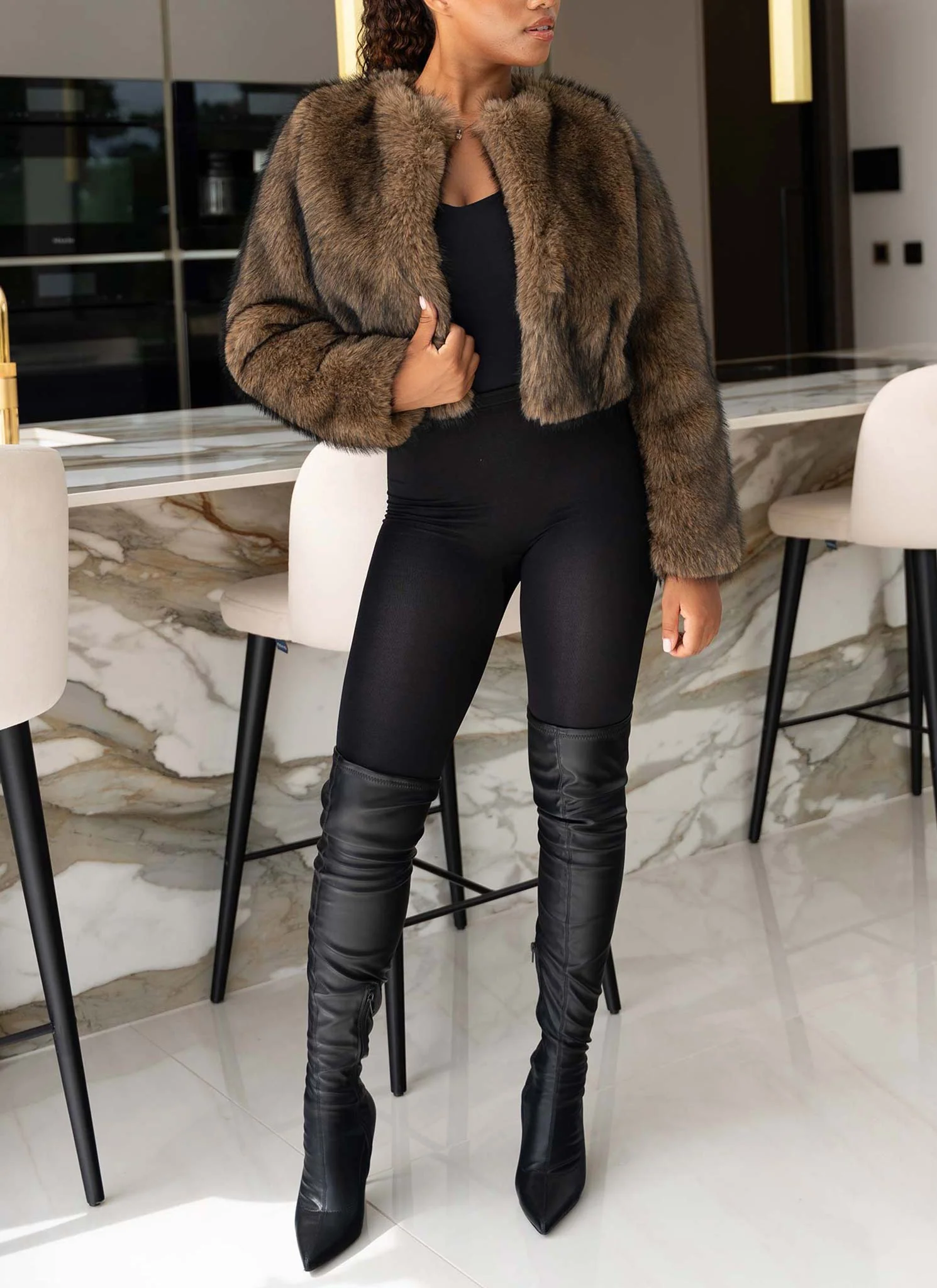 Fur Jacket - Brown - Image 11
