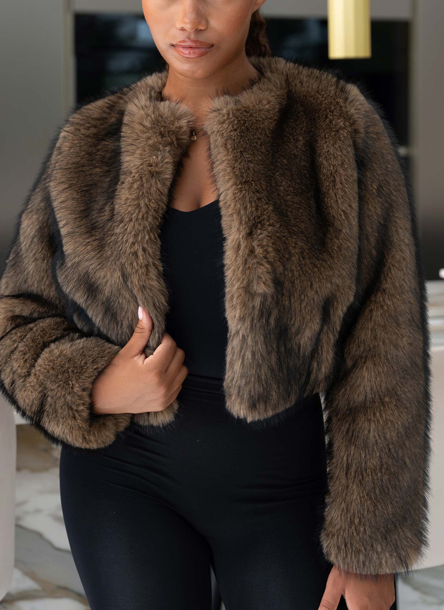 Fur Jacket - Brown - Image 13