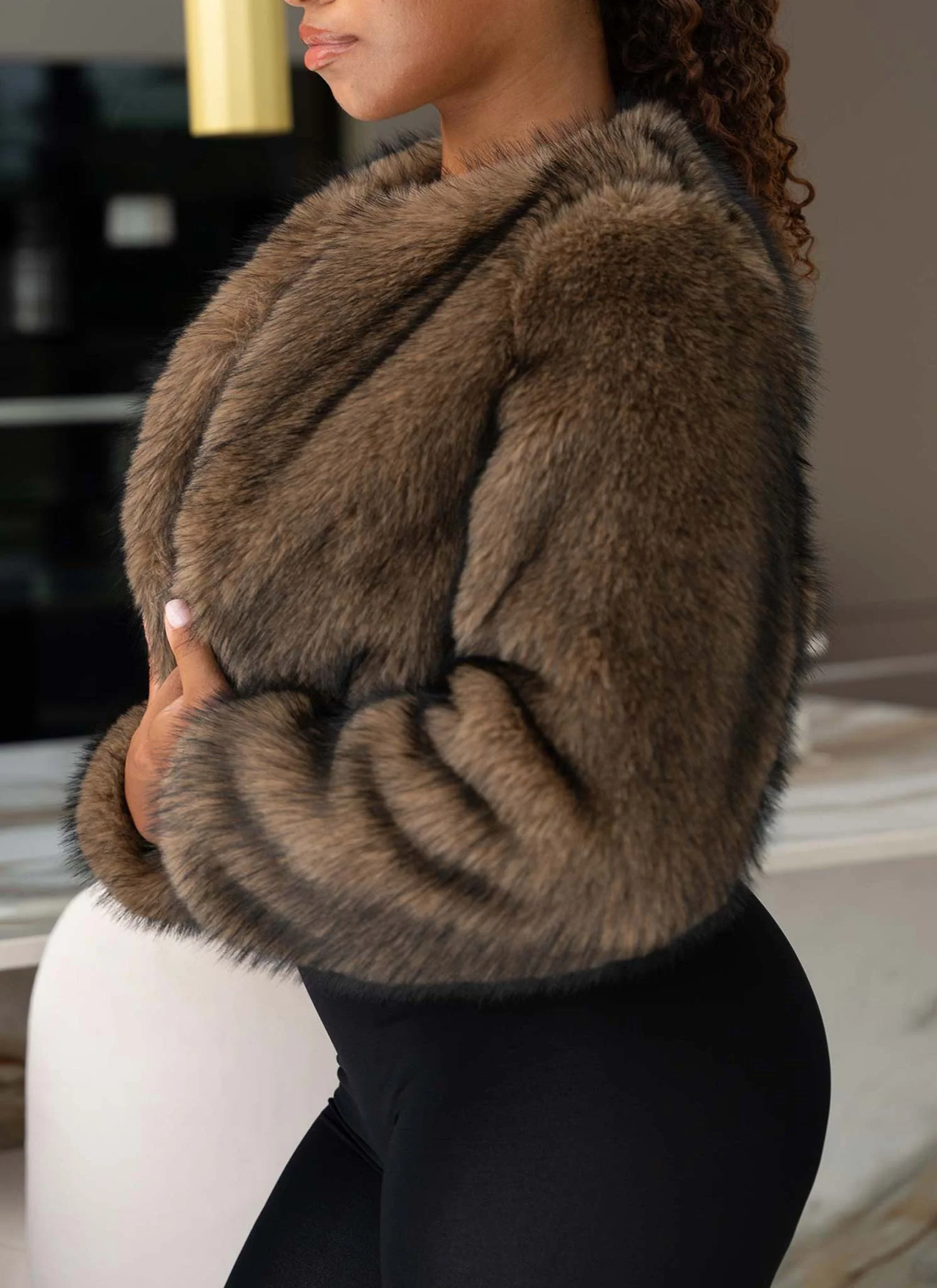 Fur Jacket - Brown - Image 15