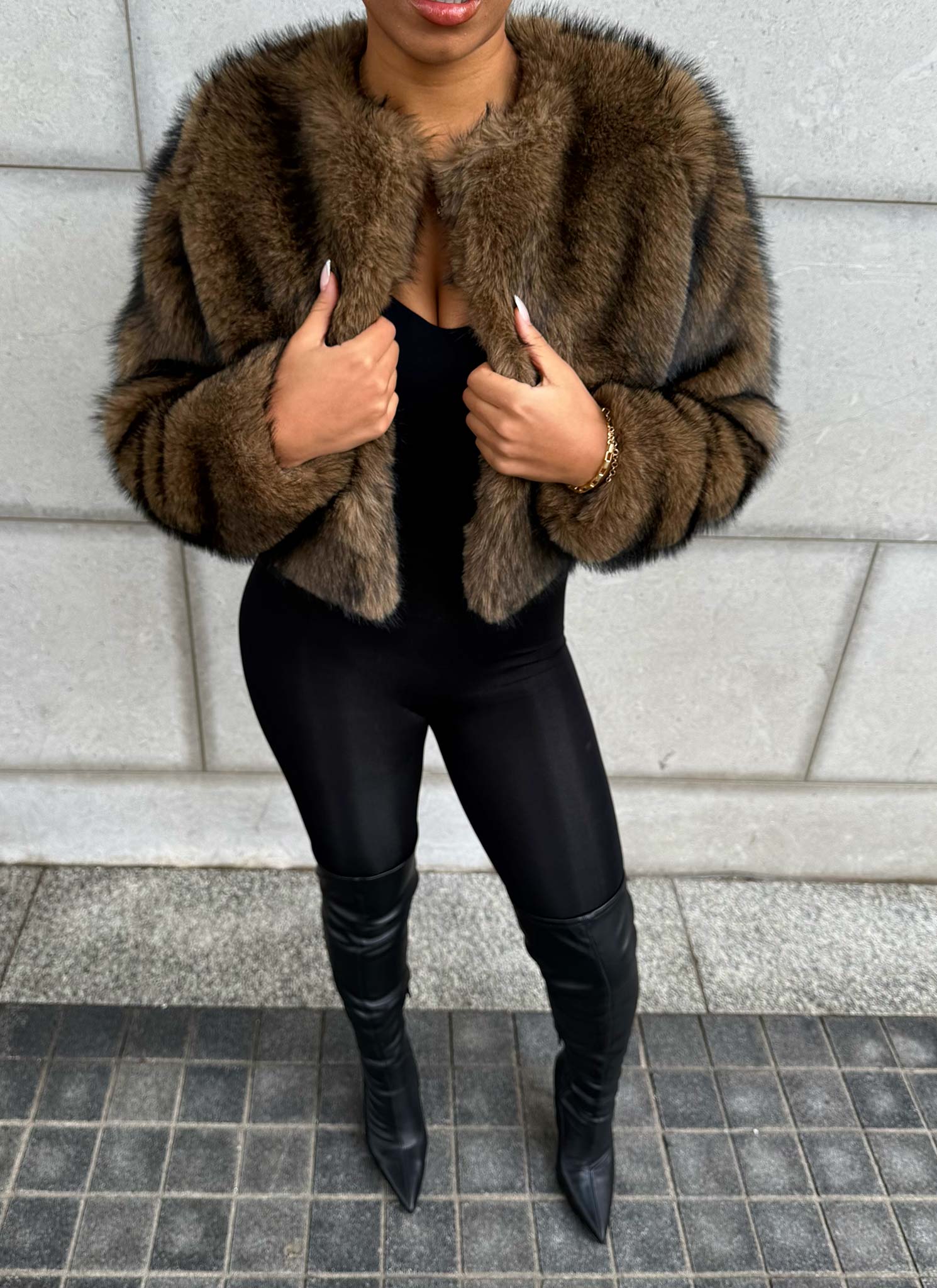 Fur Jacket - Brown - Image 17