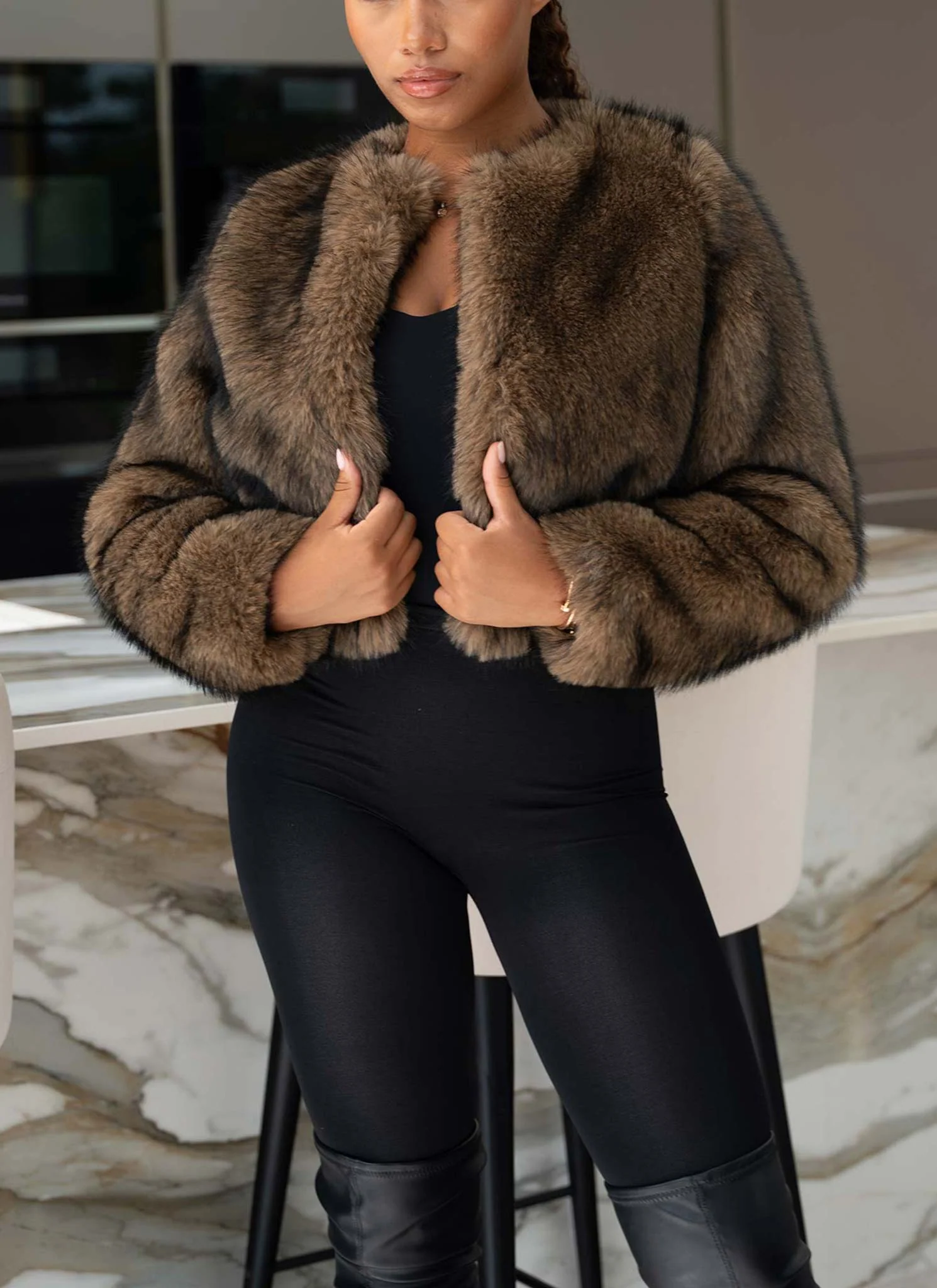 Fur Jacket - Brown - Image 2