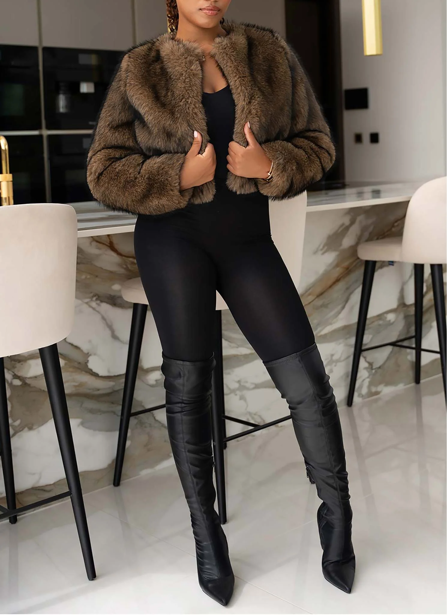 Fur Jacket - Brown - Image 6