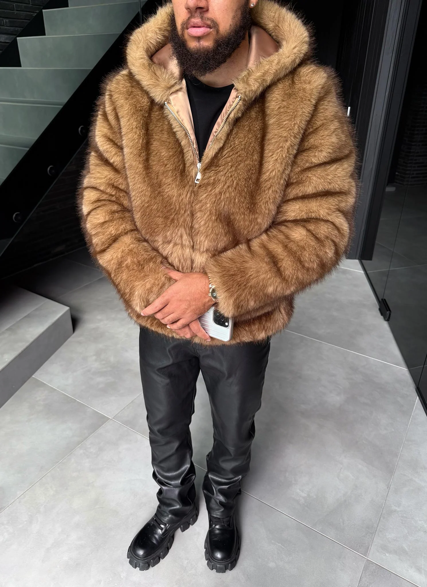 Fur Jacket - Brown - Image 15