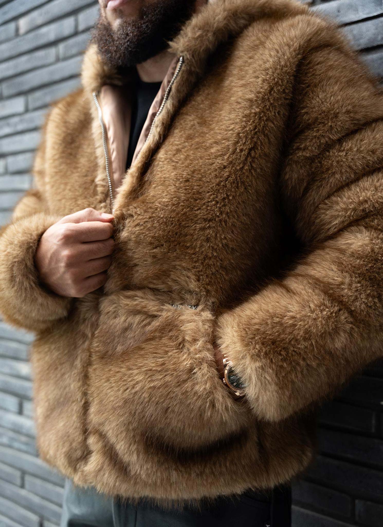 Fur Jacket - Brown - Image 6