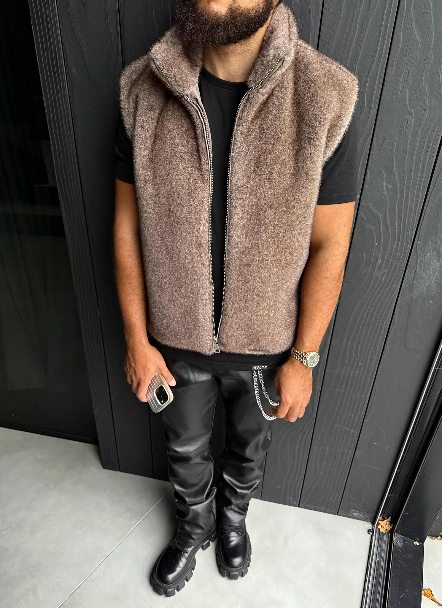 Fur Vest - Taupe - Image 10