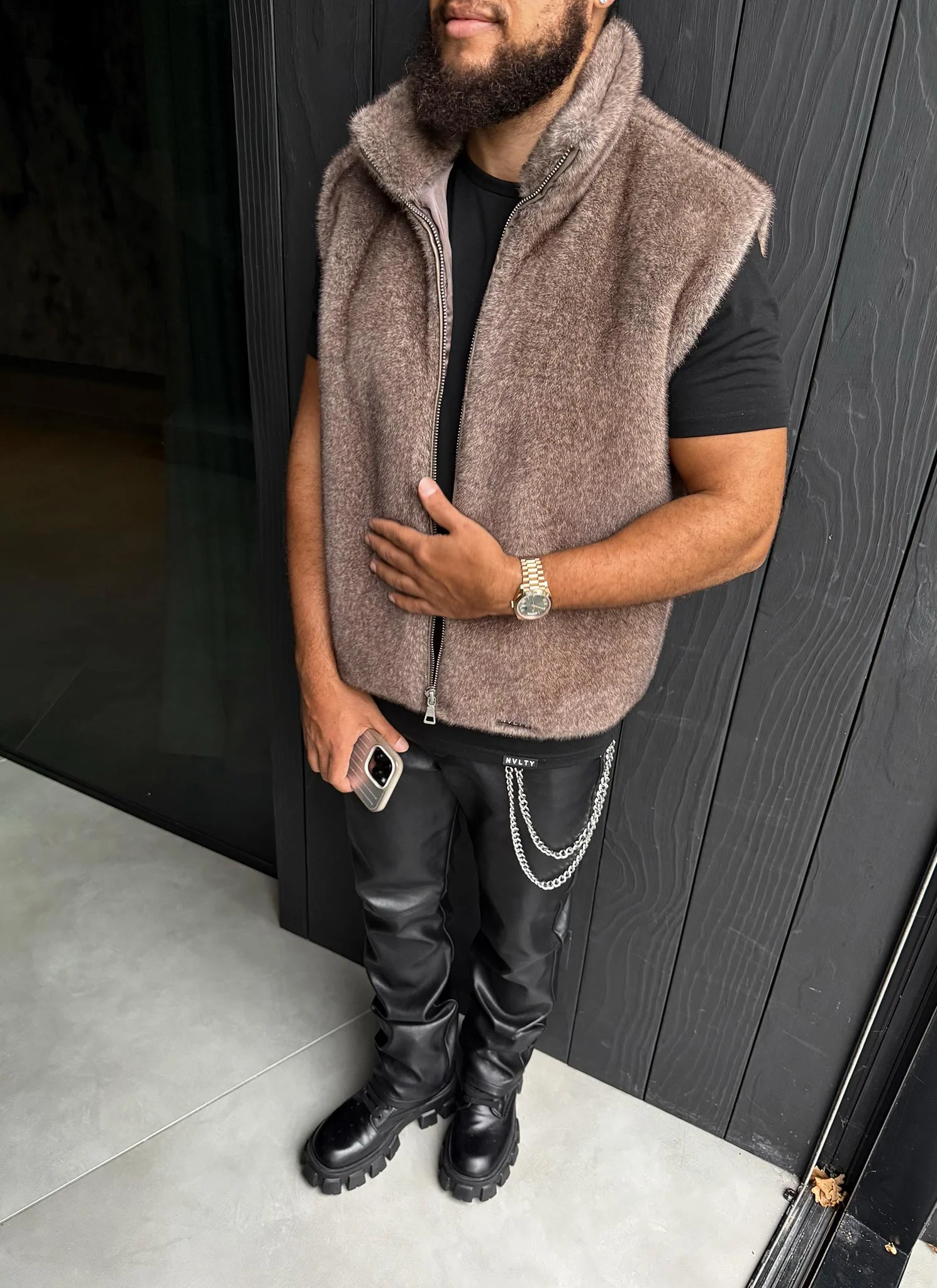 Fur Vest - Taupe - Image 5
