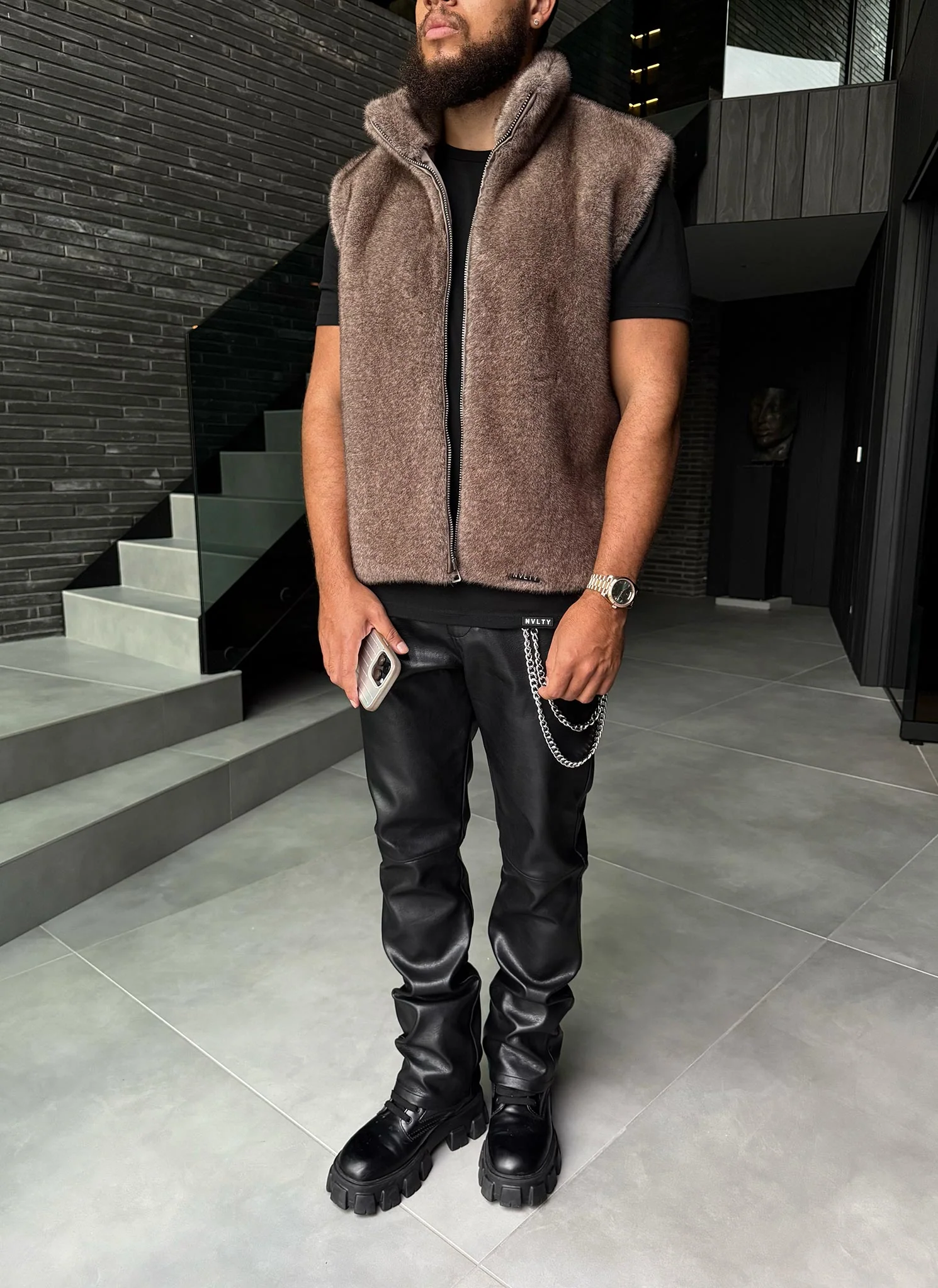 Fur Vest - Taupe - Image 9