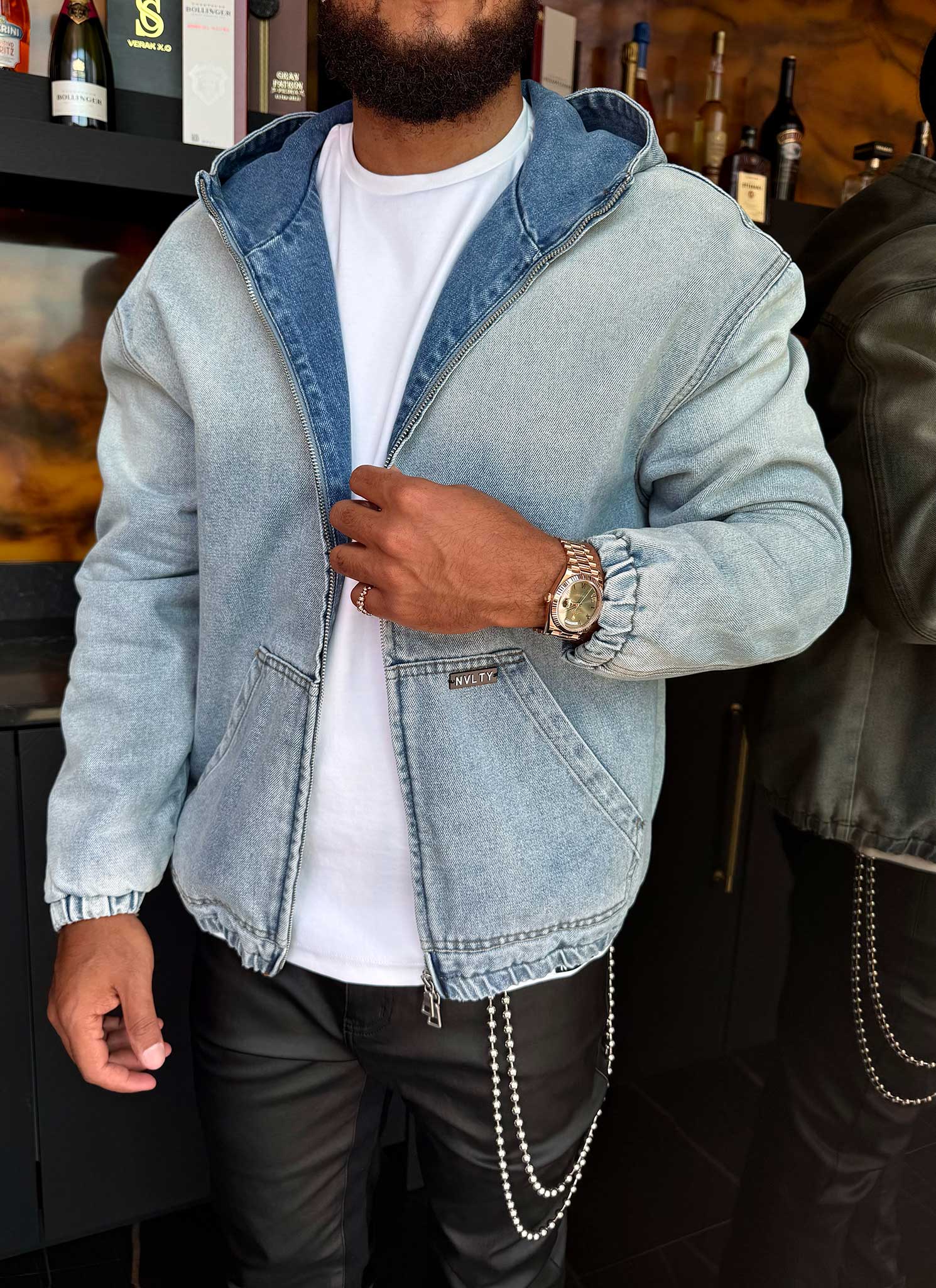 Heavyweight Denim Zip Hoodie - Blue - Image 7