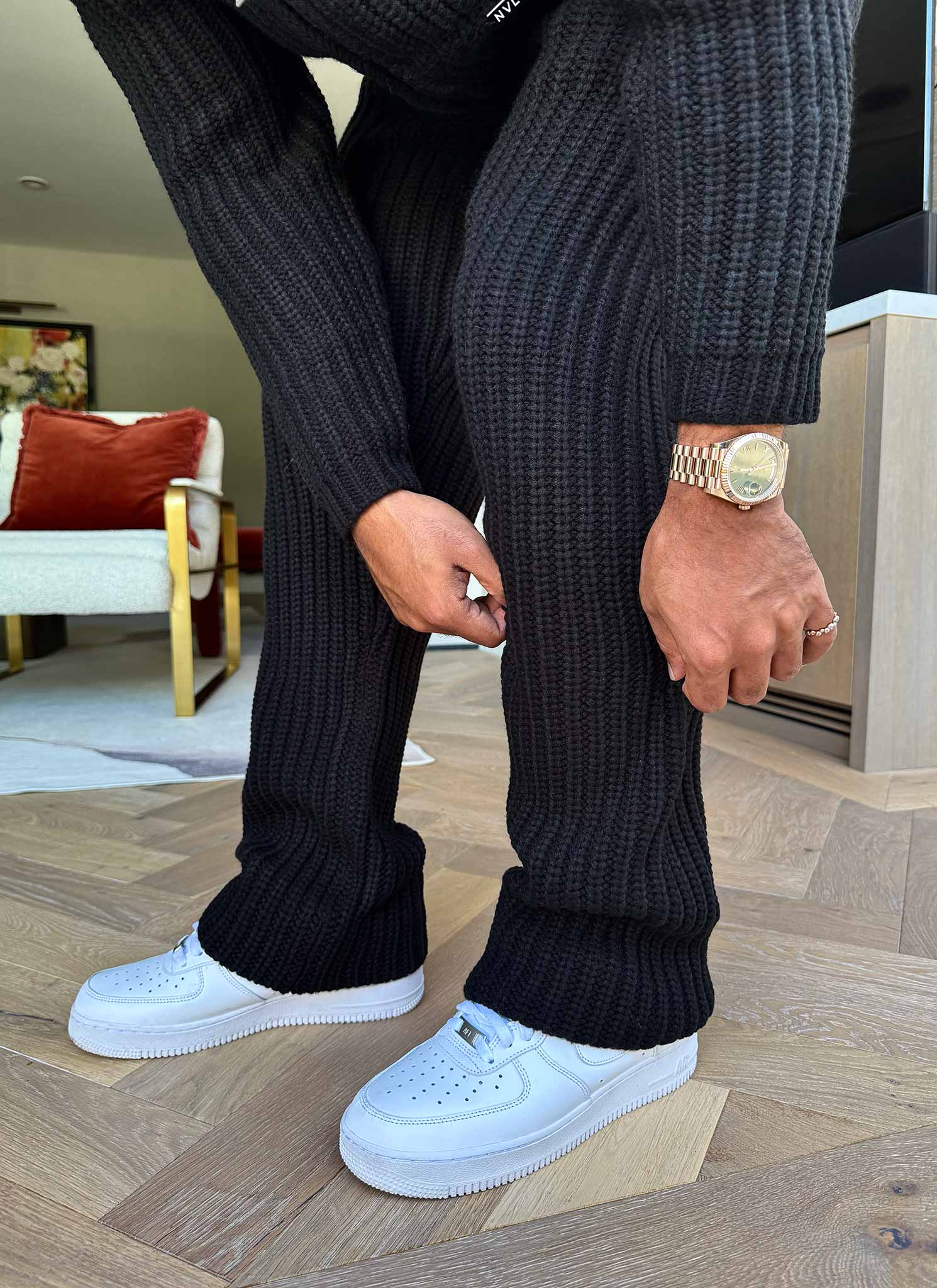 Heavyweight Knitted Joggers - Black - Image 3