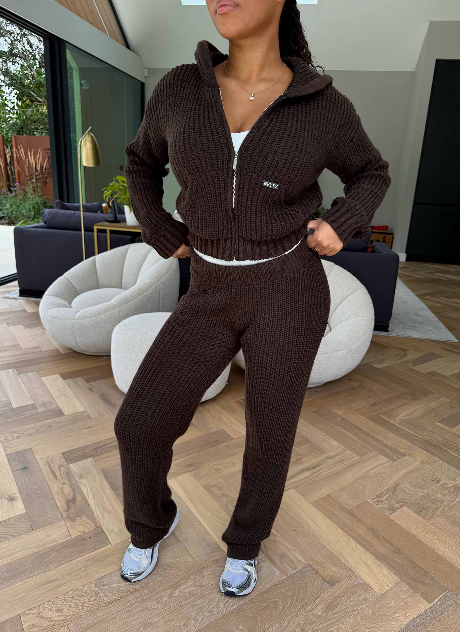 Heavyweight Knitted Joggers - Brown - Image 8