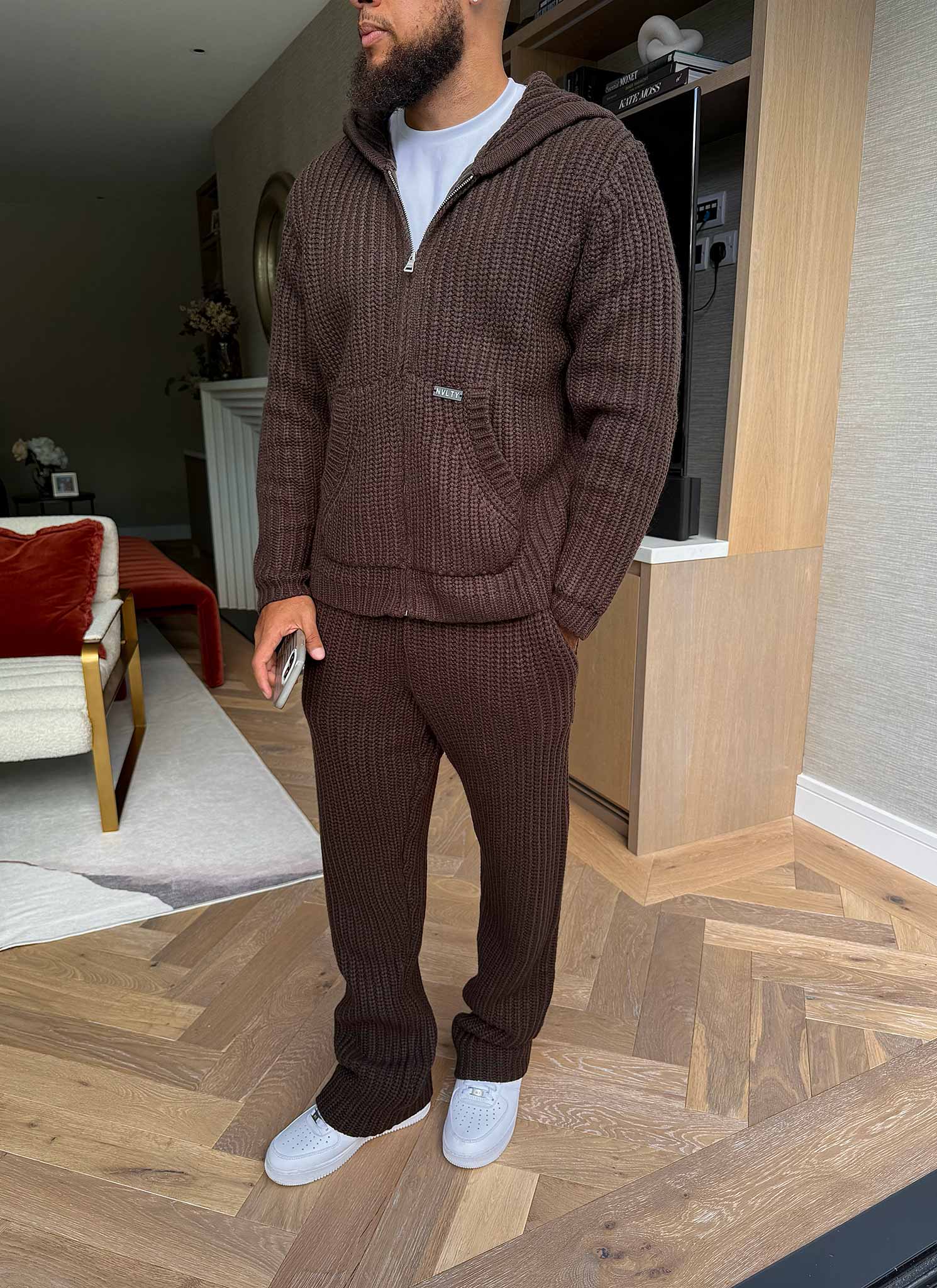 Heavyweight Knitted Joggers - Brown - Image 10