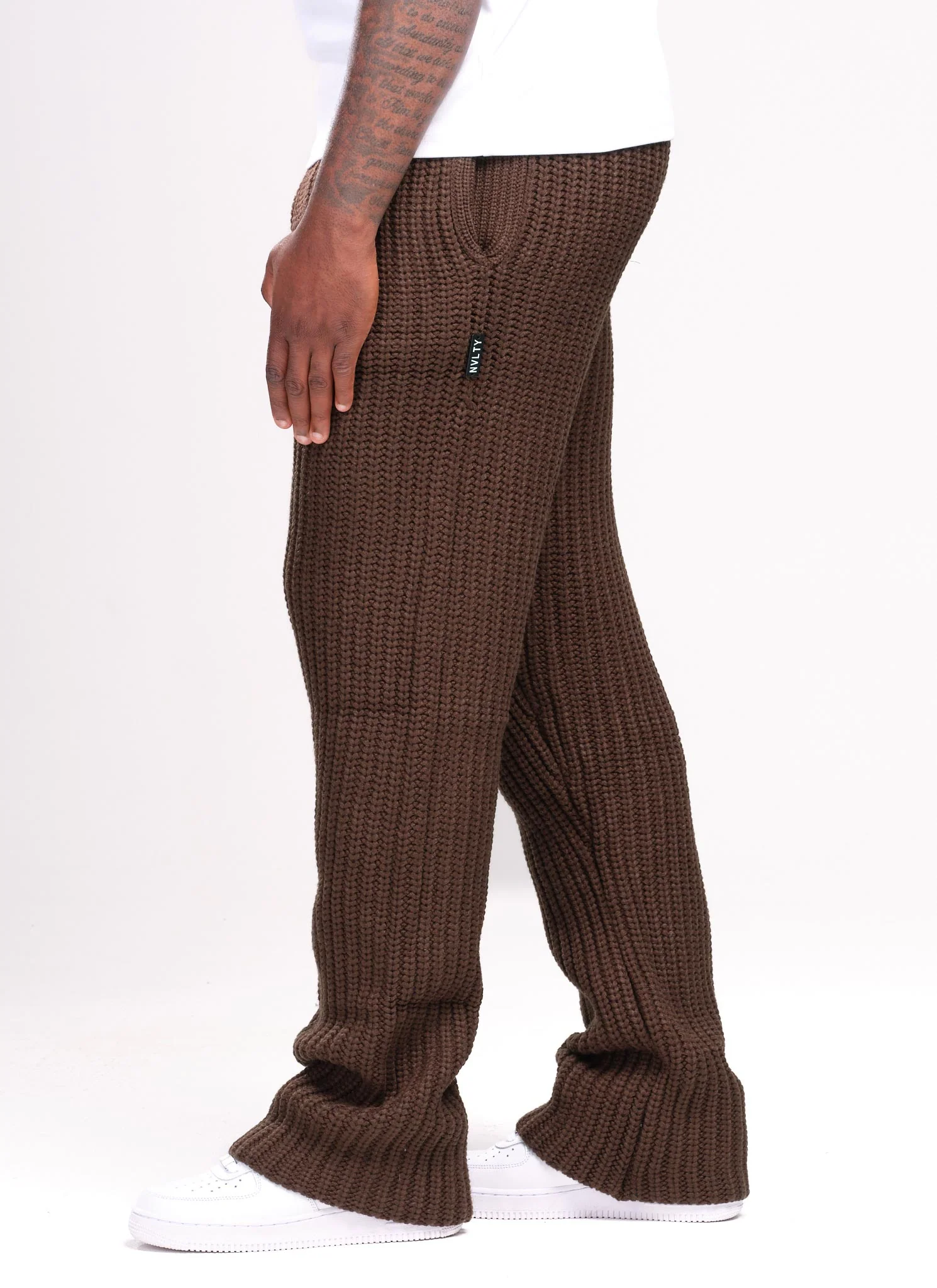 Heavyweight Knitted Joggers - Brown - Image 2