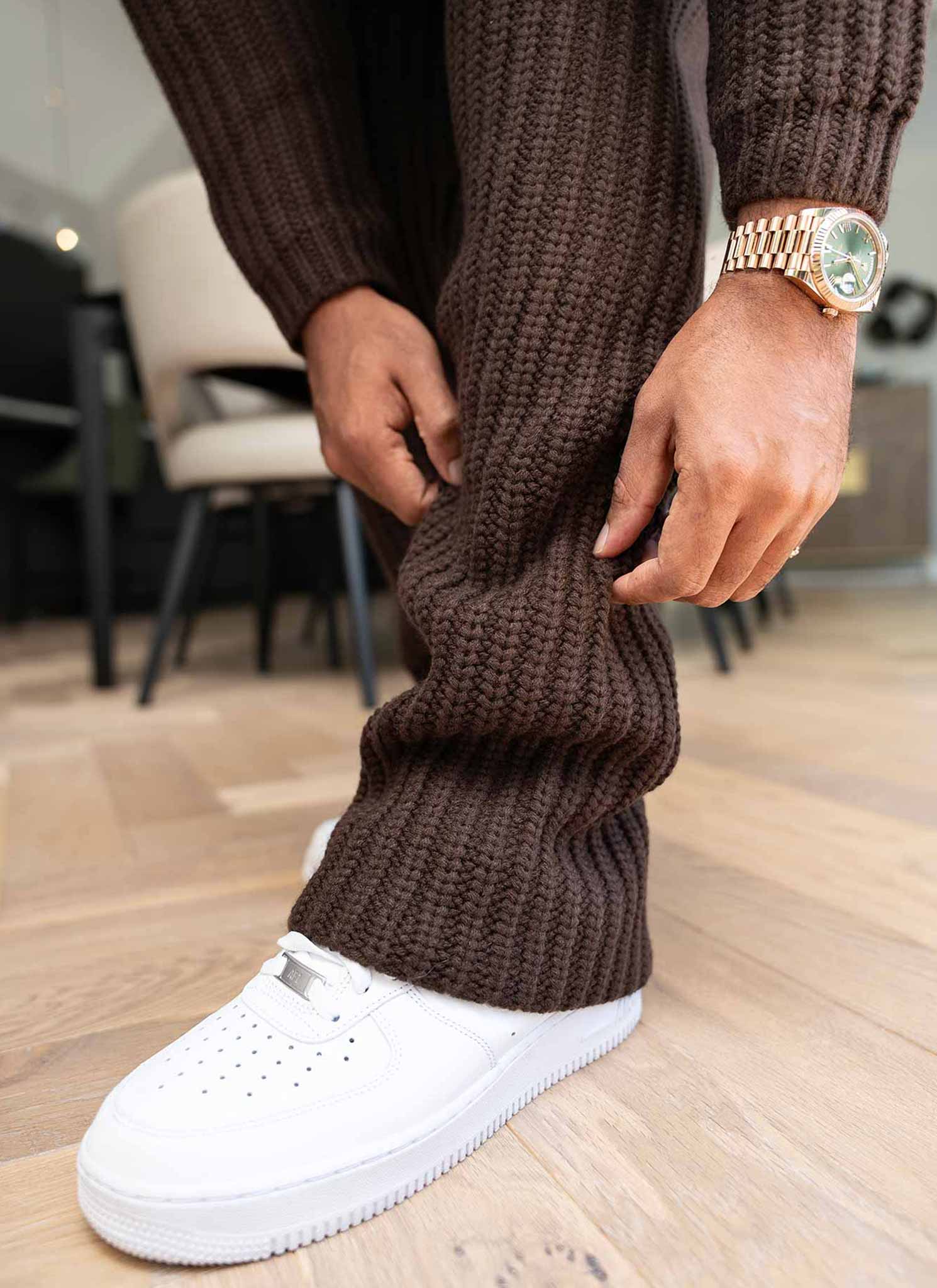 Heavyweight Knitted Joggers - Brown - Image 3