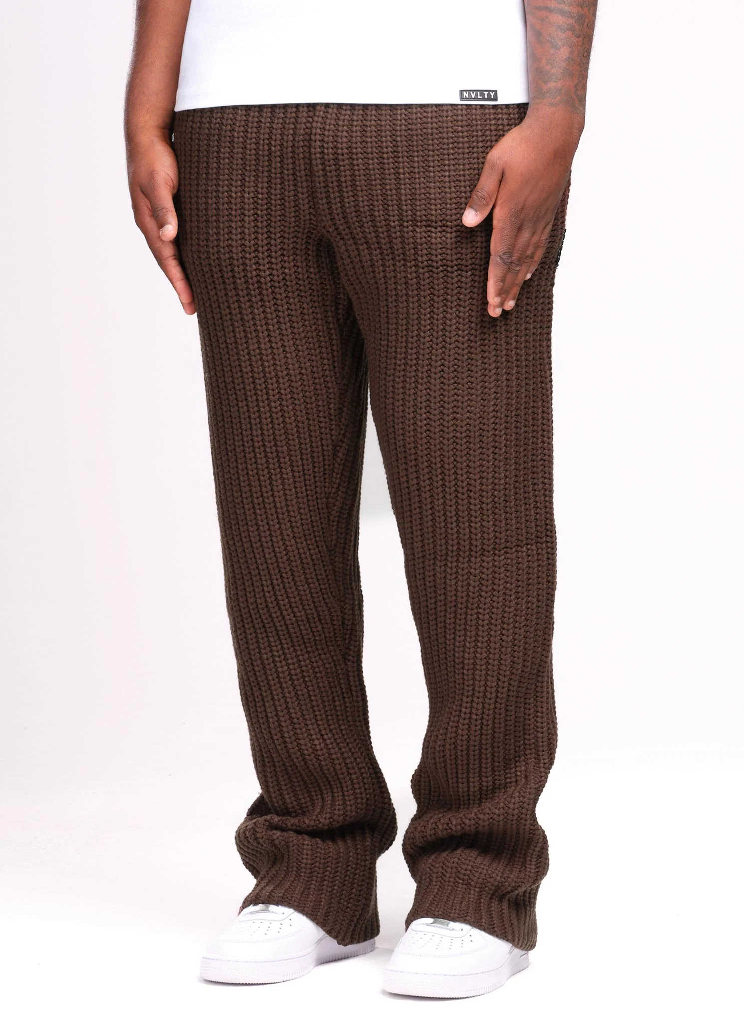 Heavyweight Knitted Joggers - Brown - Image 4