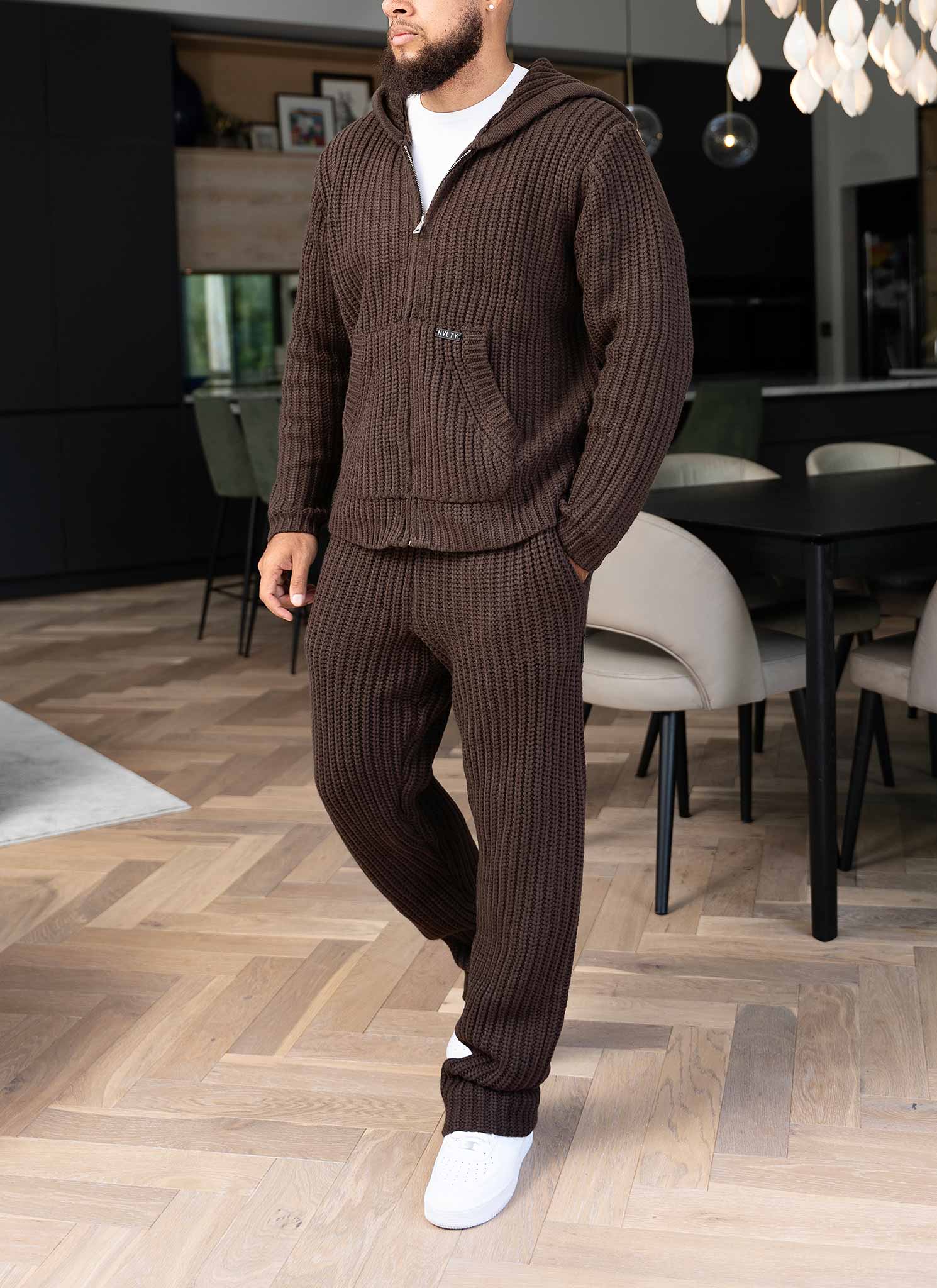 Heavyweight Knitted Joggers - Brown - Image 8