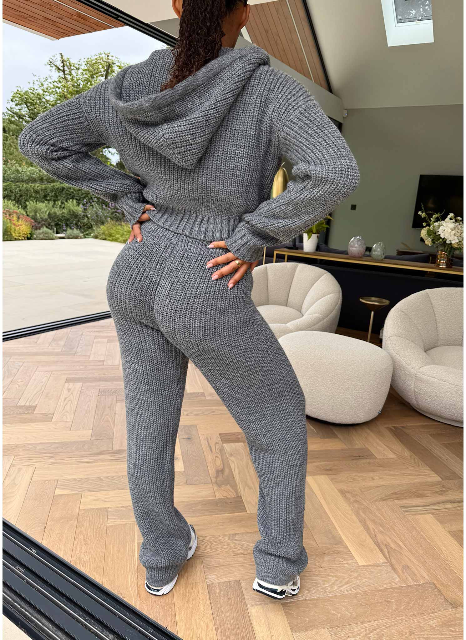 Heavyweight Knitted Joggers - Grey - Image 3