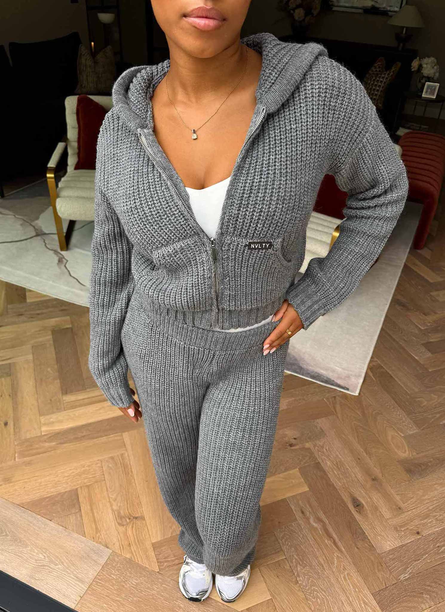 Heavyweight Knitted Joggers - Grey - Image 6