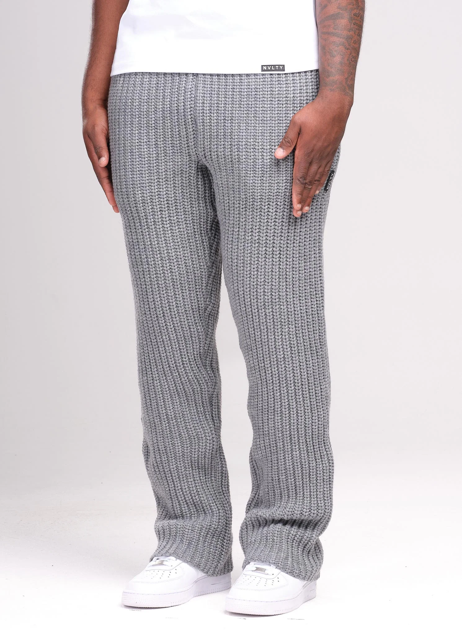 Heavyweight Knitted Joggers - Grey - Image 2