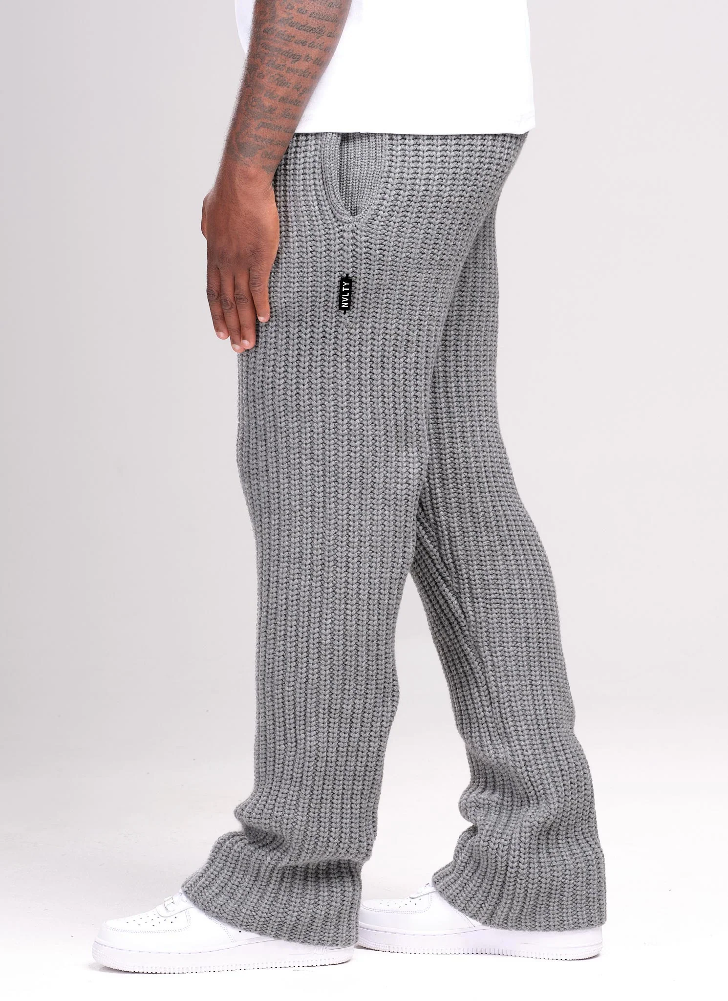 Heavyweight Knitted Joggers - Grey - Image 4