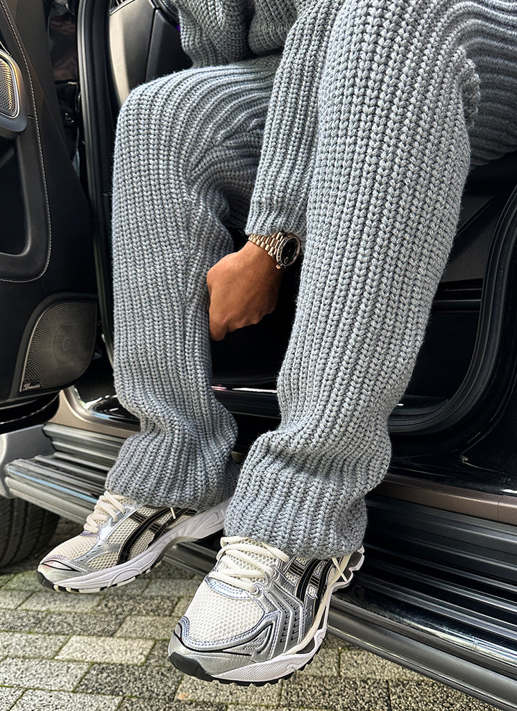 Heavyweight Knitted Joggers - Grey - Image 9