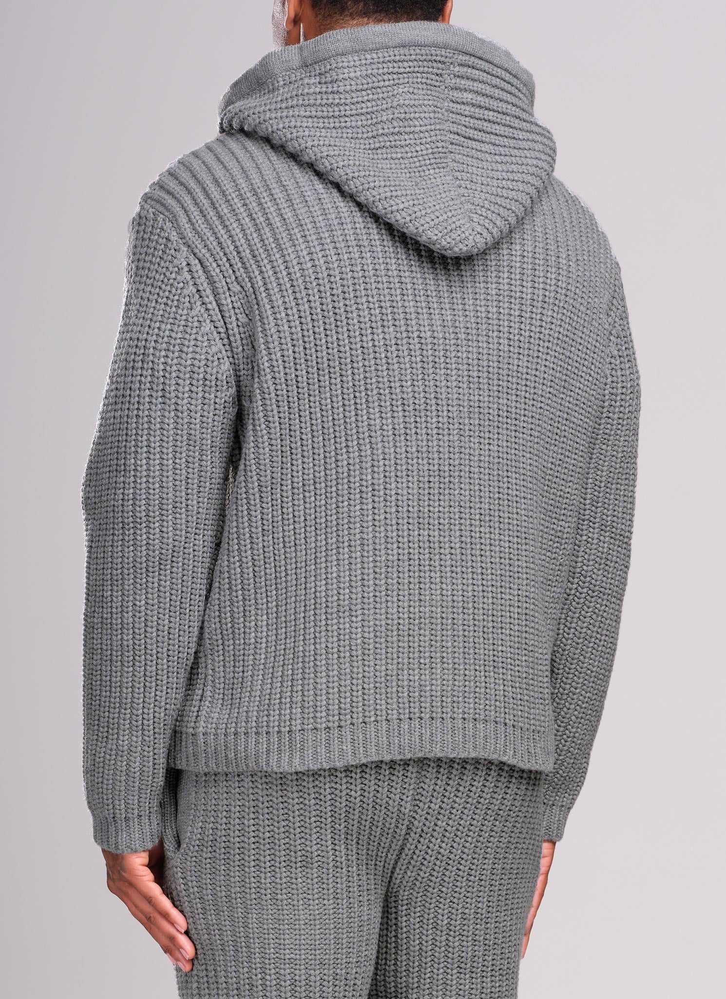 Heavyweight Knitted Zip Hoodie - Grey - Image 4