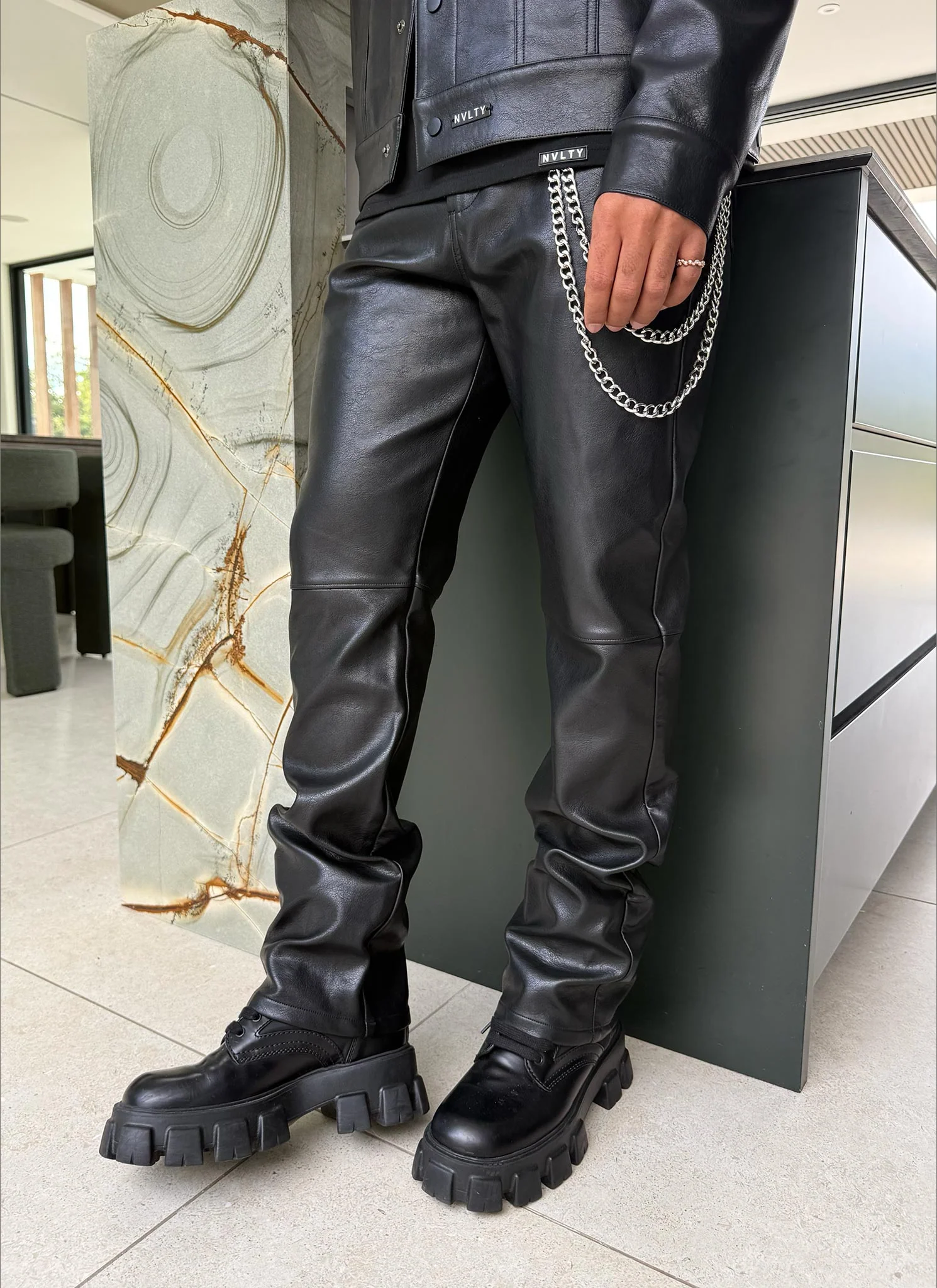 Heavyweight Leather Pants - Black - Image 2