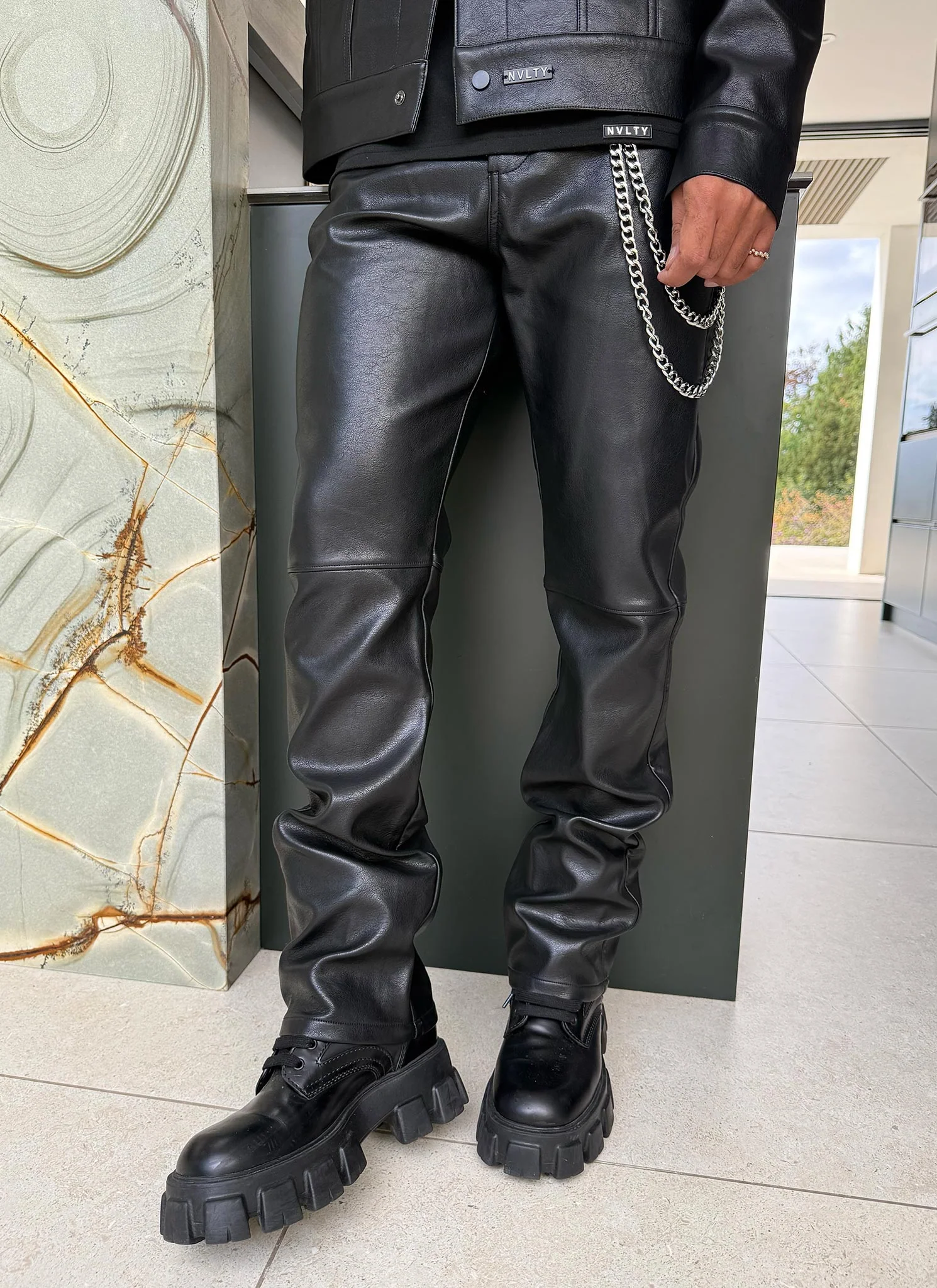 Heavyweight Leather Pants - Black - Image 7