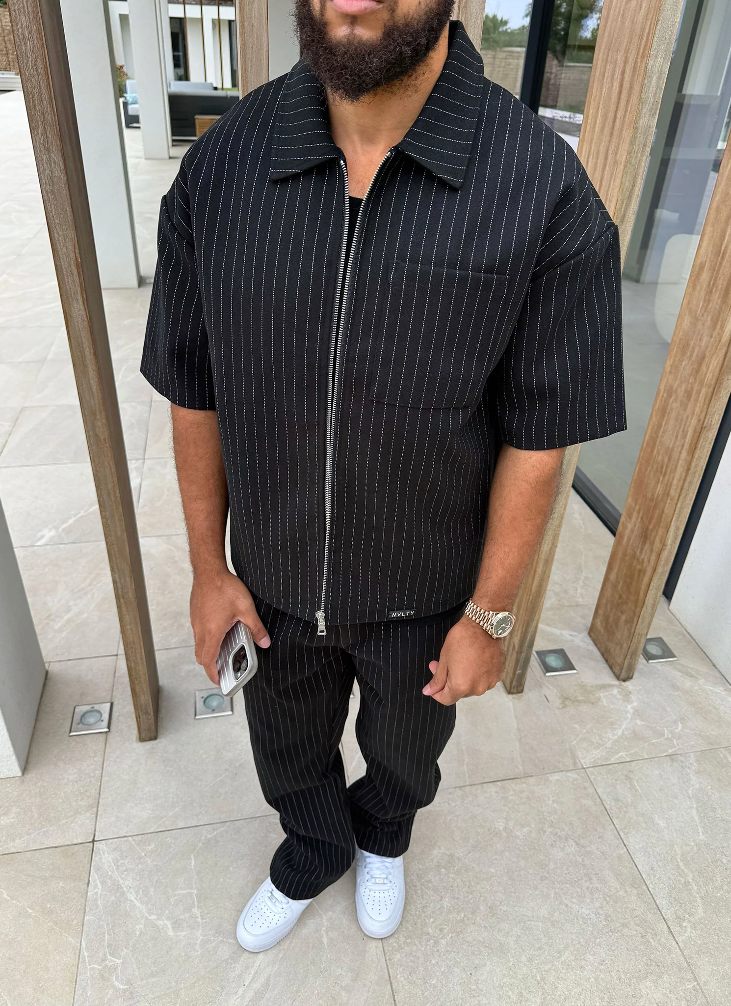 Heavyweight Pinstripe Pants - Black - Image 10