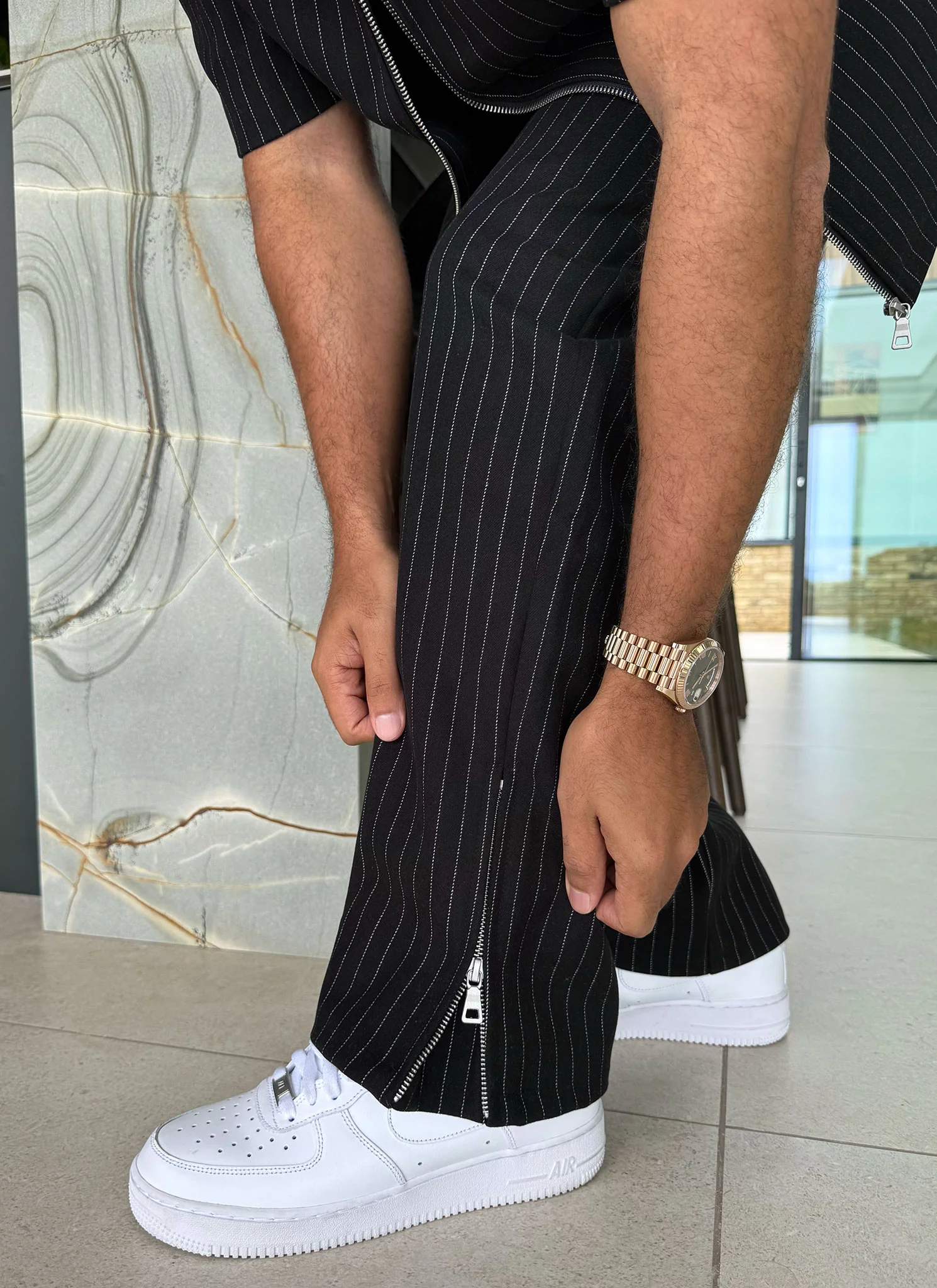 Heavyweight Pinstripe Pants - Black - Image 5