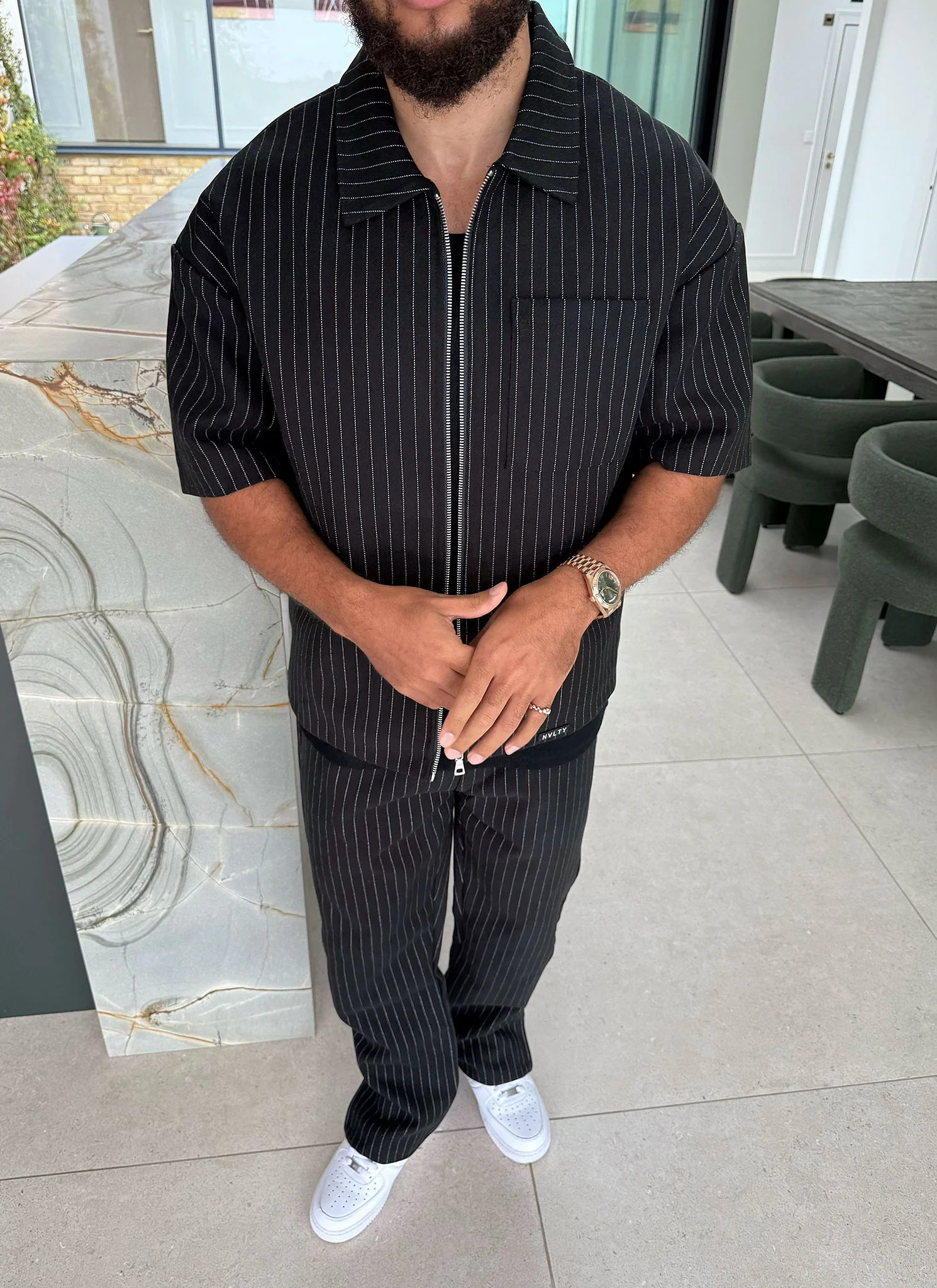 Heavyweight Pinstripe Pants - Black - Image 6