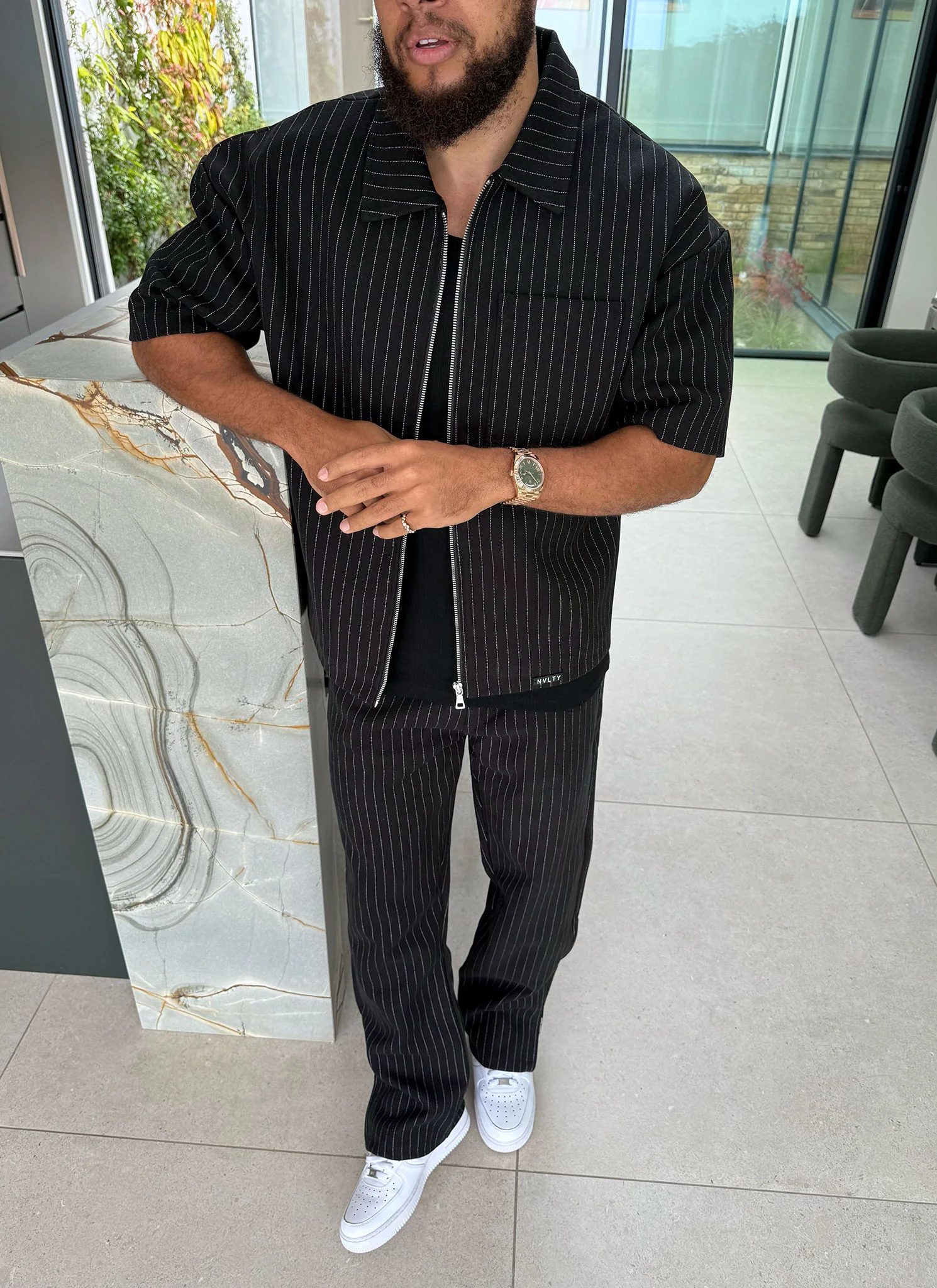 Heavyweight Pinstripe Pants - Black - Image 7