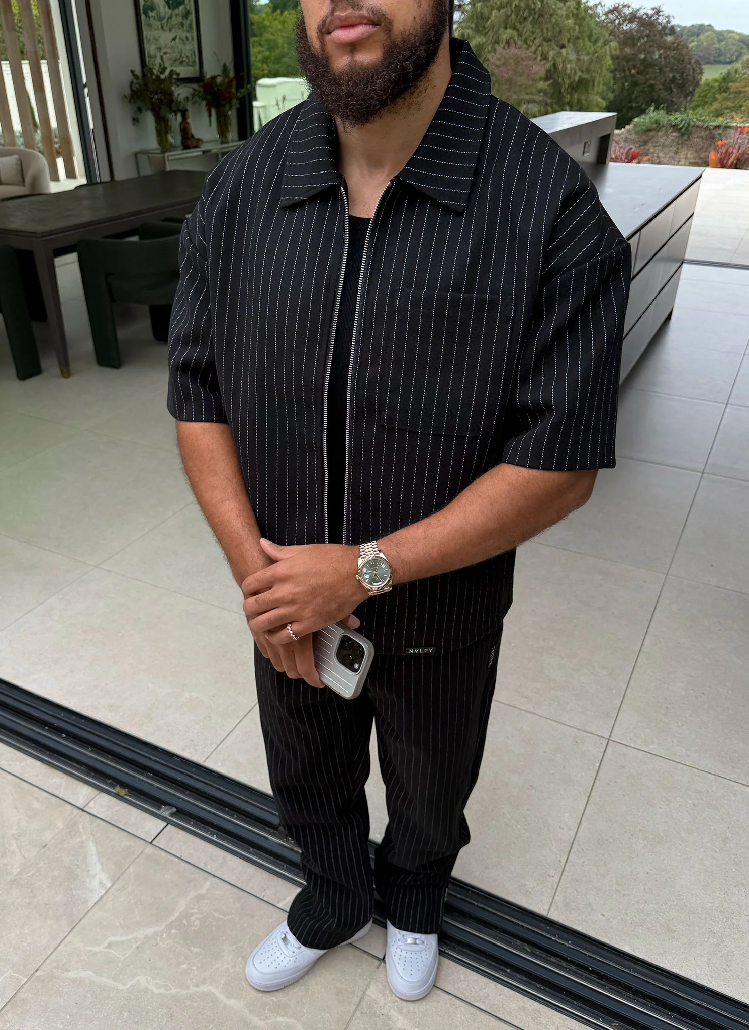 Heavyweight Pinstripe Pants - Black - Image 8