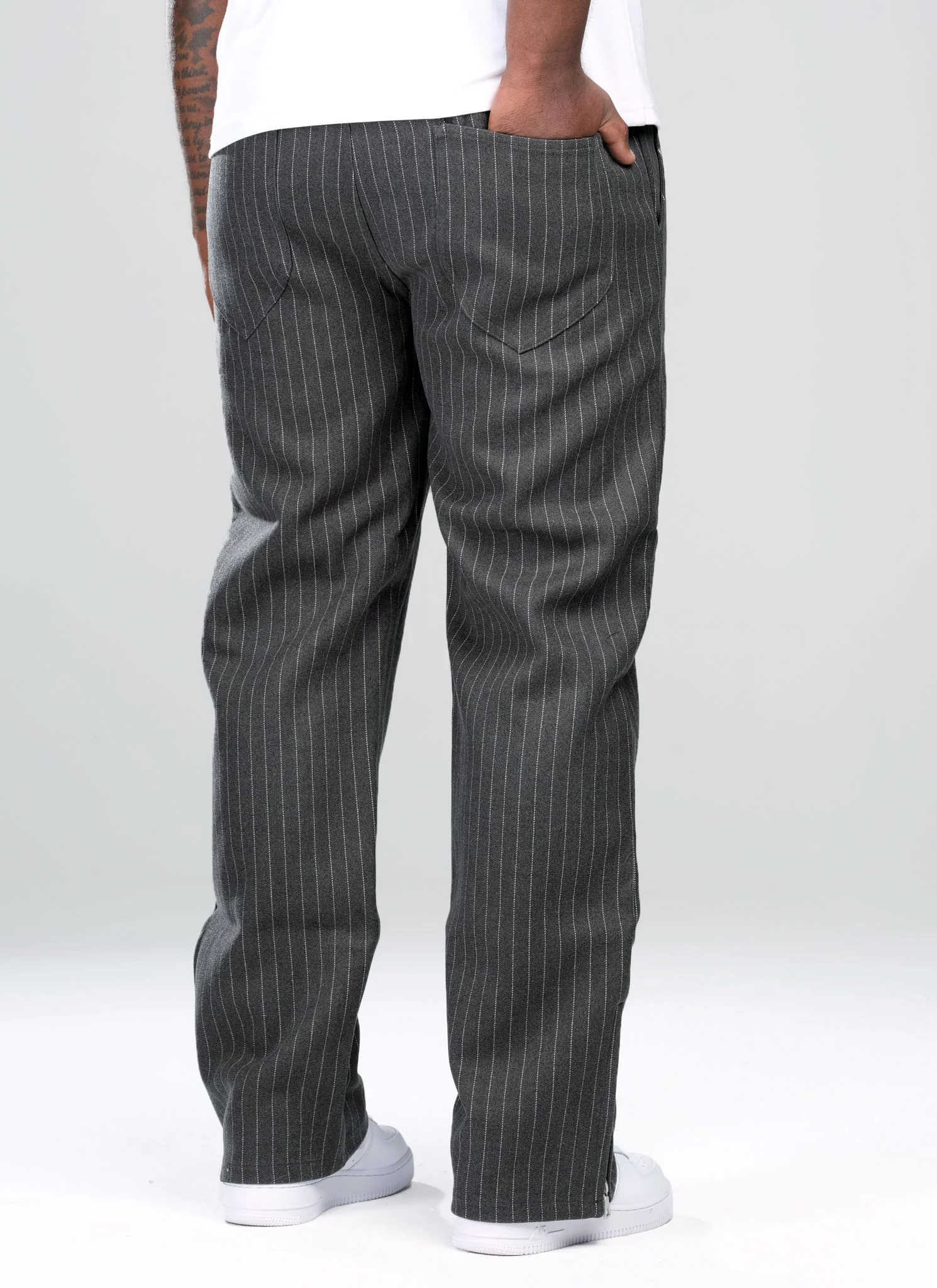Heavyweight Pinstripe Pants - Grey - Image 5