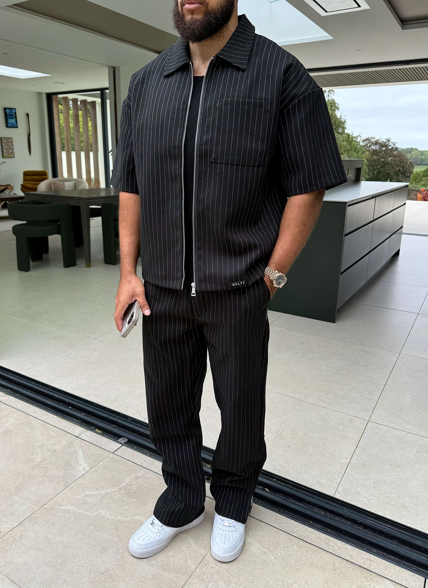 Heavyweight Pinstripe Shirt - Black - Image 9