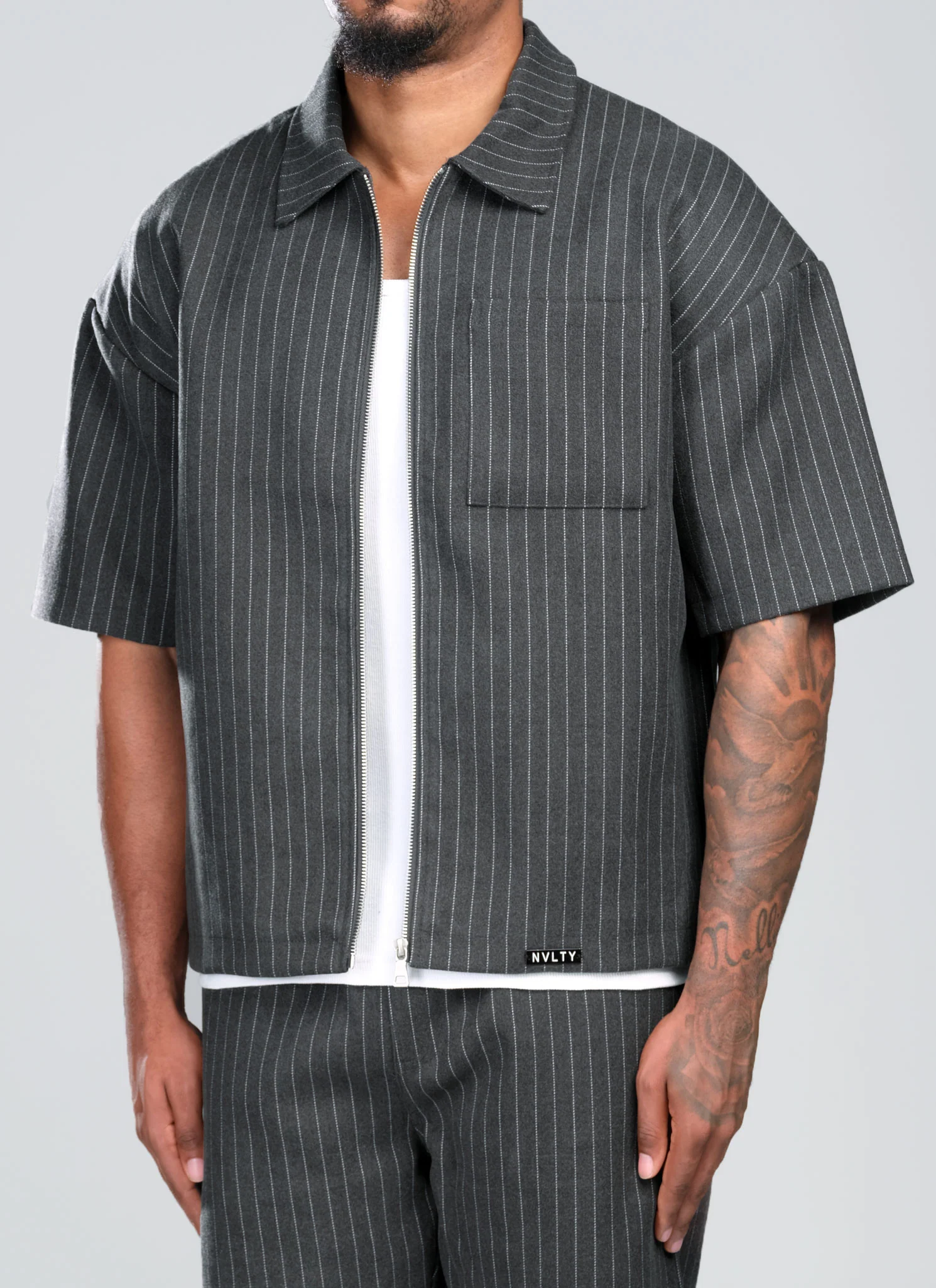 Heavyweight Pinstripe Shirt - Grey - Image 3