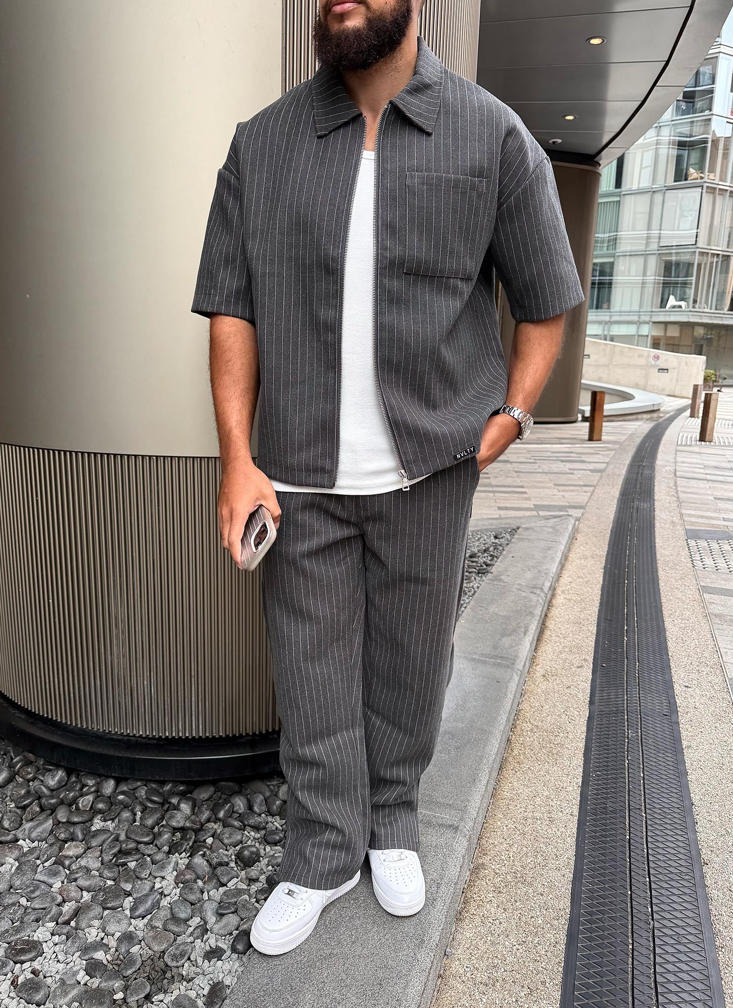 Heavyweight Pinstripe Shirt - Grey - Image 4