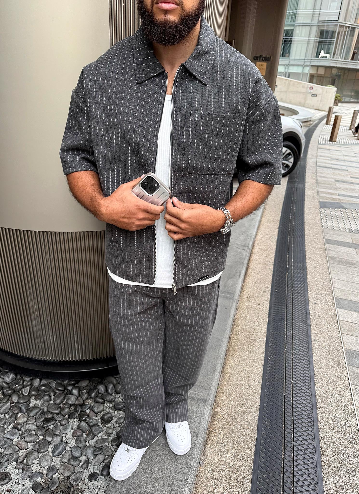 Heavyweight Pinstripe Shirt - Grey - Image 5