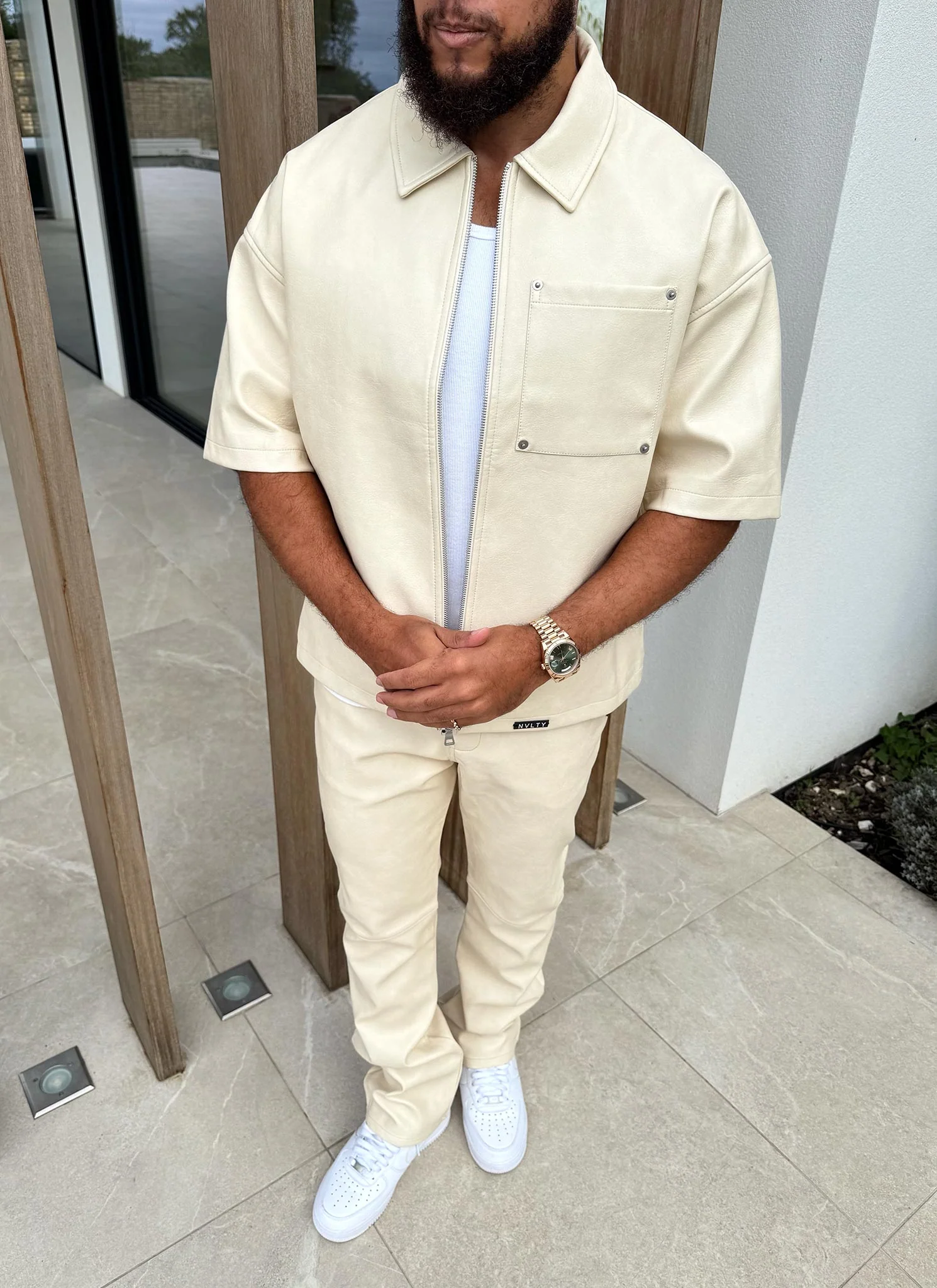 Heavyweight Rivet Leather Shirt - Ivory - Image 10