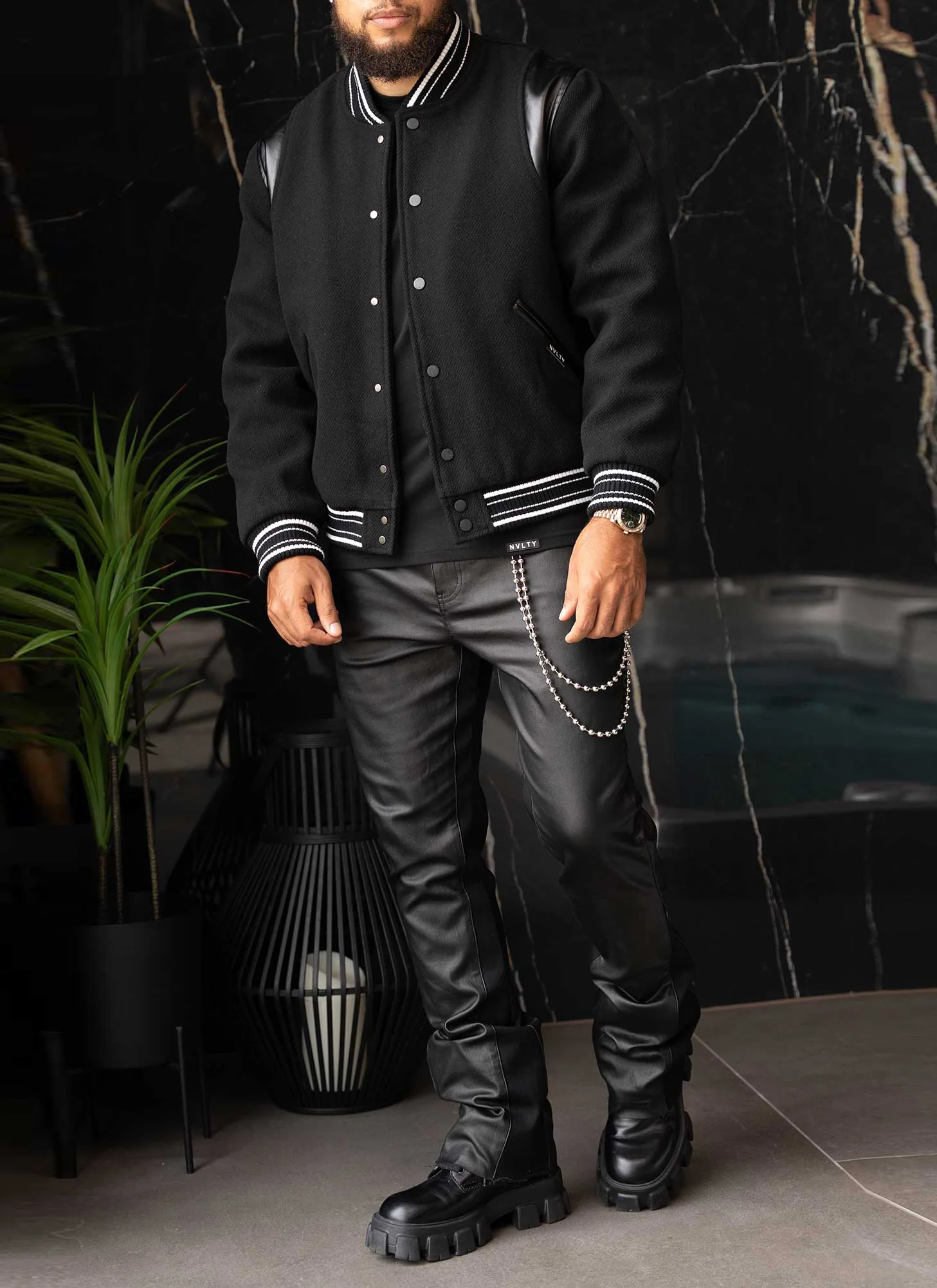 Heavyweight Wool Bomber Jacket - Black - Image 3