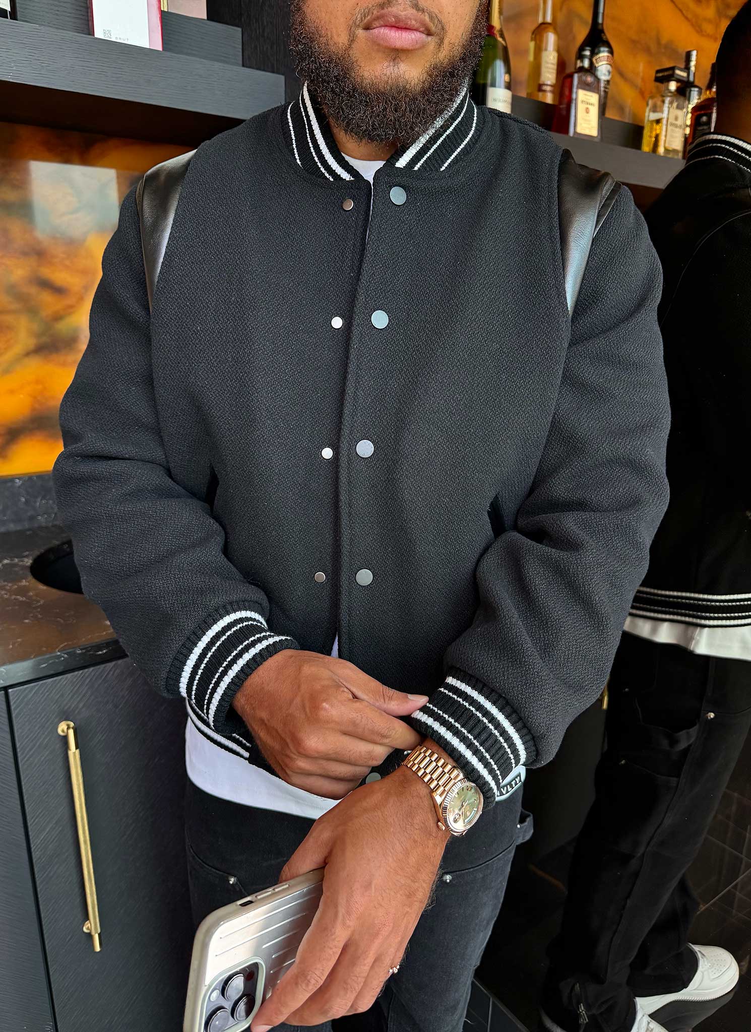 Heavyweight Wool Bomber Jacket - Black - Image 5
