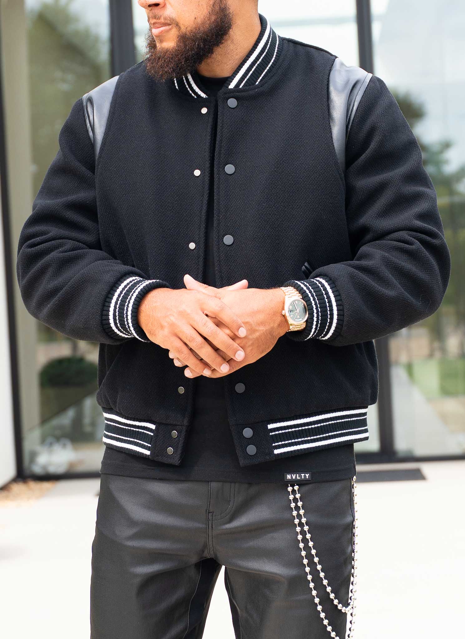 Heavyweight Wool Bomber Jacket - Black - Image 6